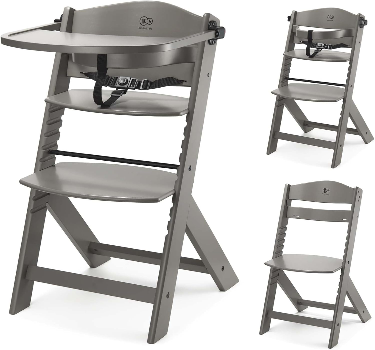 Kinderkraft - chaise haute ENOCK - bois naturel - 3 en 1, évolutive, réglable, plateau, très solide