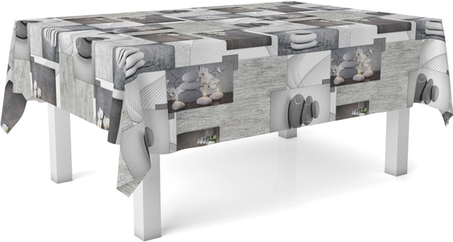 Nappe en toile cirée - rectangulaire, 140 cm, anti-taches, imperméable, facile à entretenir Zen Pierres