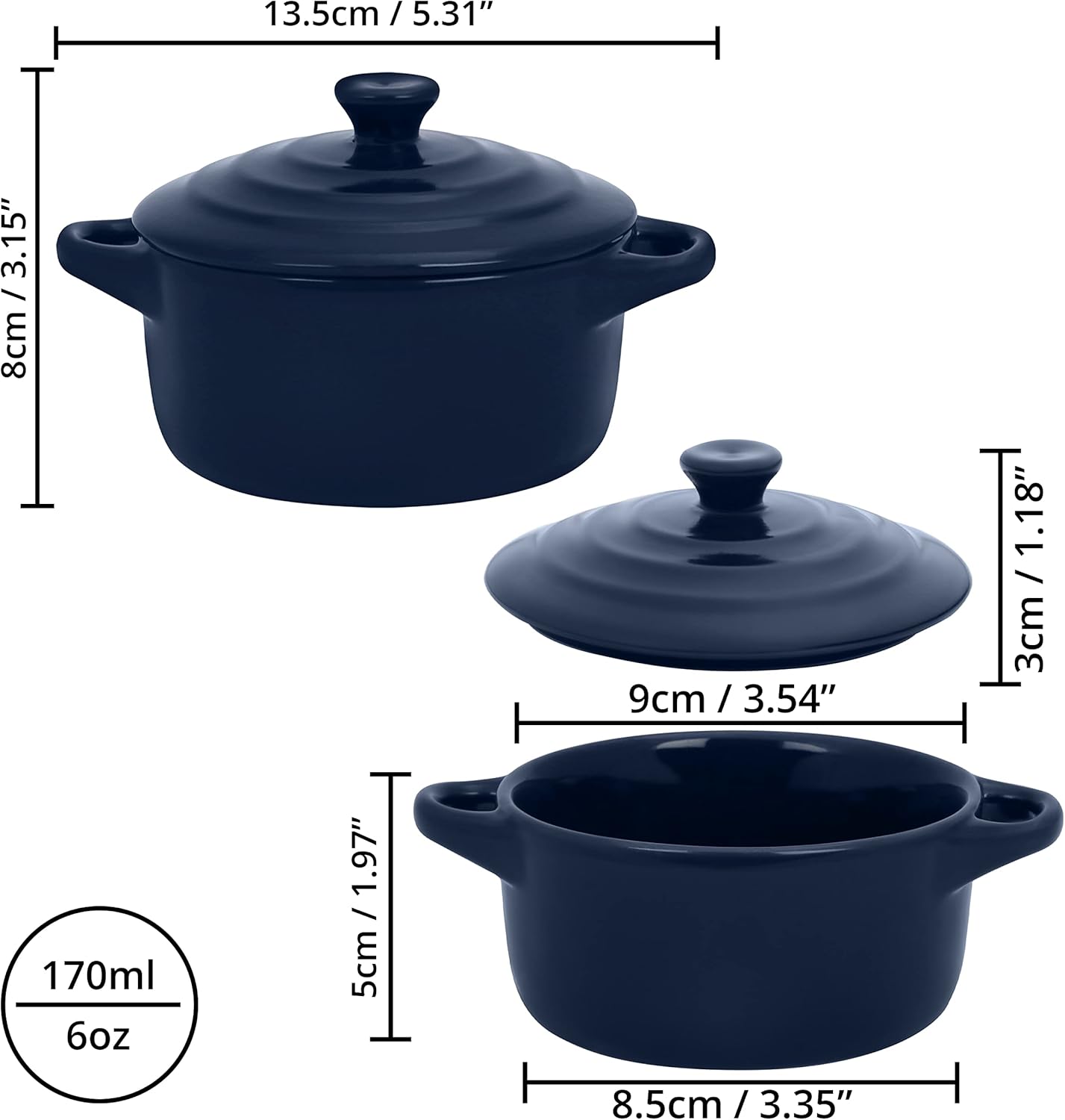 Belle Vous - Mini cocottes céramique 170ml - lot 4, couvercles, poignées