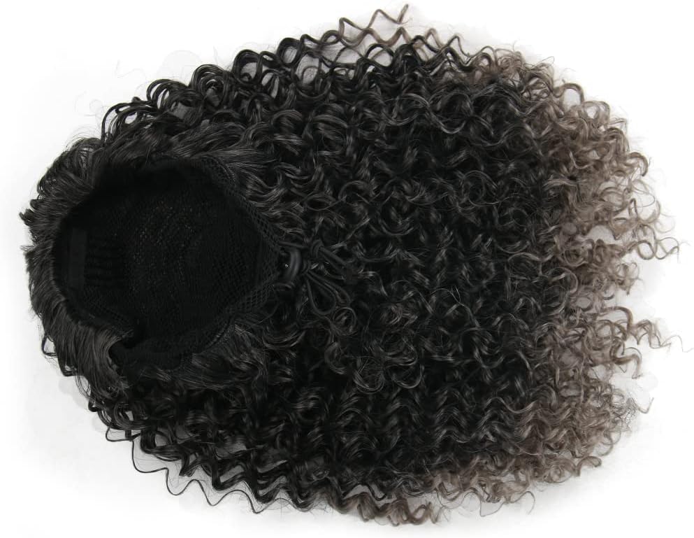 Extension de queue de cheval afro-américaine - 12 pouces - boucles courtes, couleur 1B/Grey#