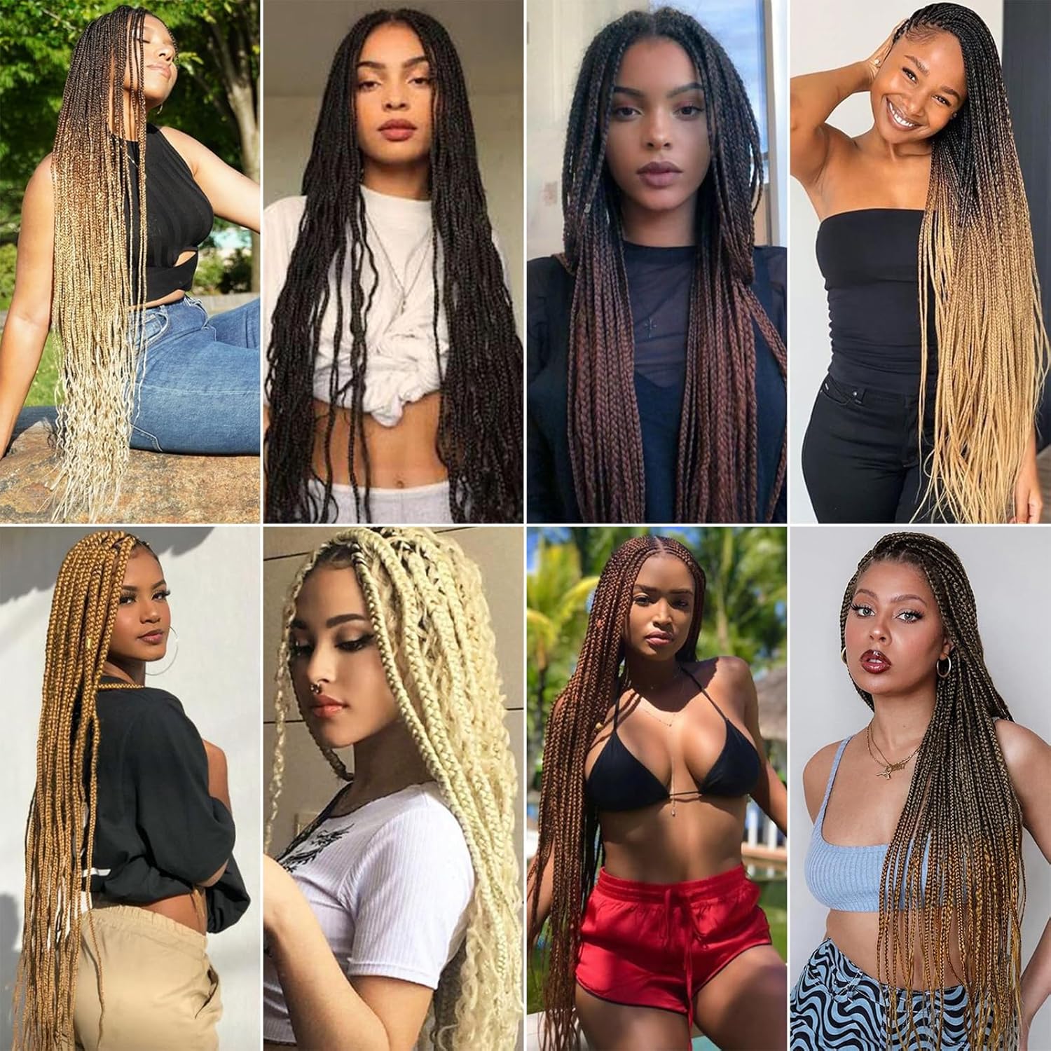 Rajout cheveux tressés - 30 pouces - ombre blond/noir, kanekalon synthétique, 6 paquets - T1B/27#