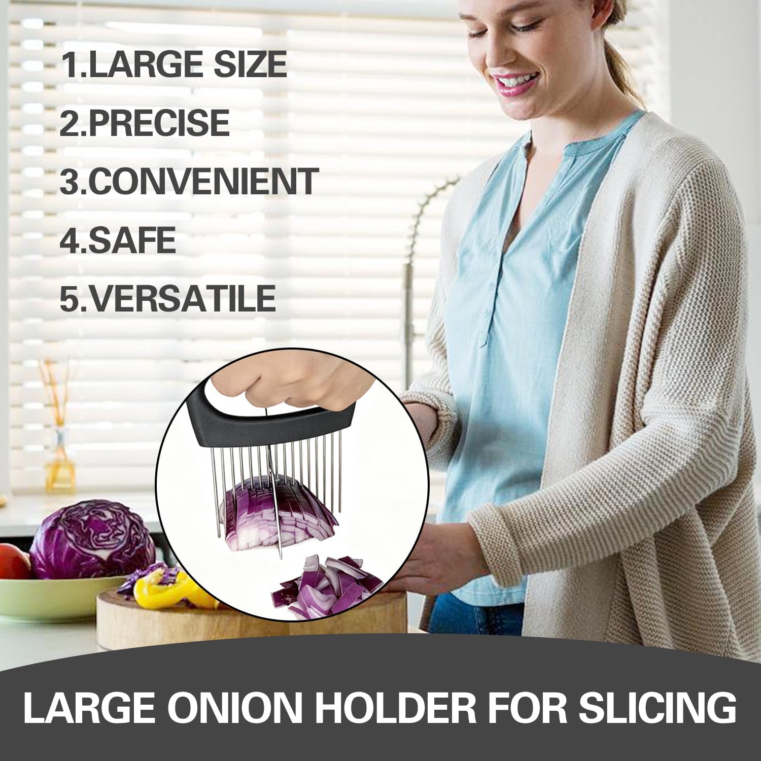 Trancheuse d'oignons extra large - inox - 16 aiguilles - coupe légumes et tomates