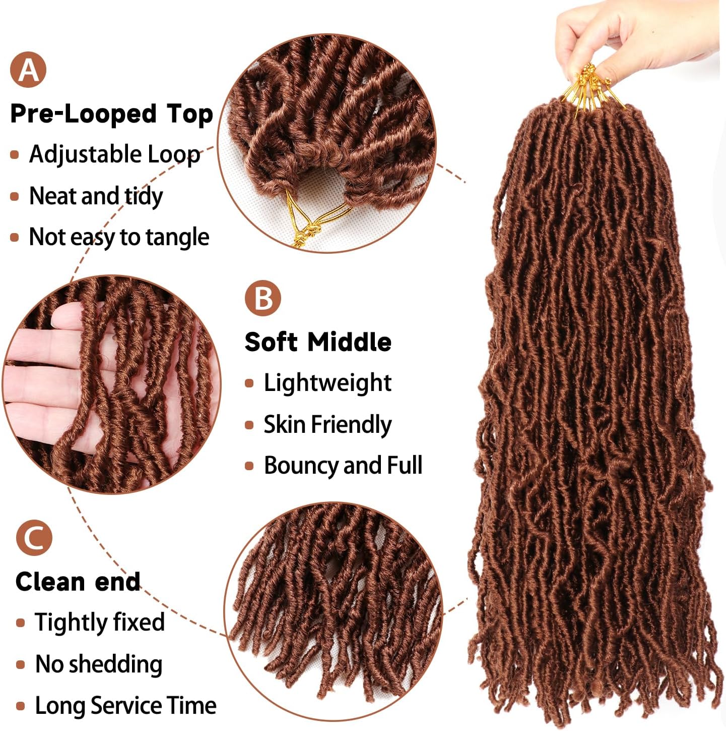 Faux Locks Crochet Braids - Soft Locs 45,7cm, 8pcs, bouclés