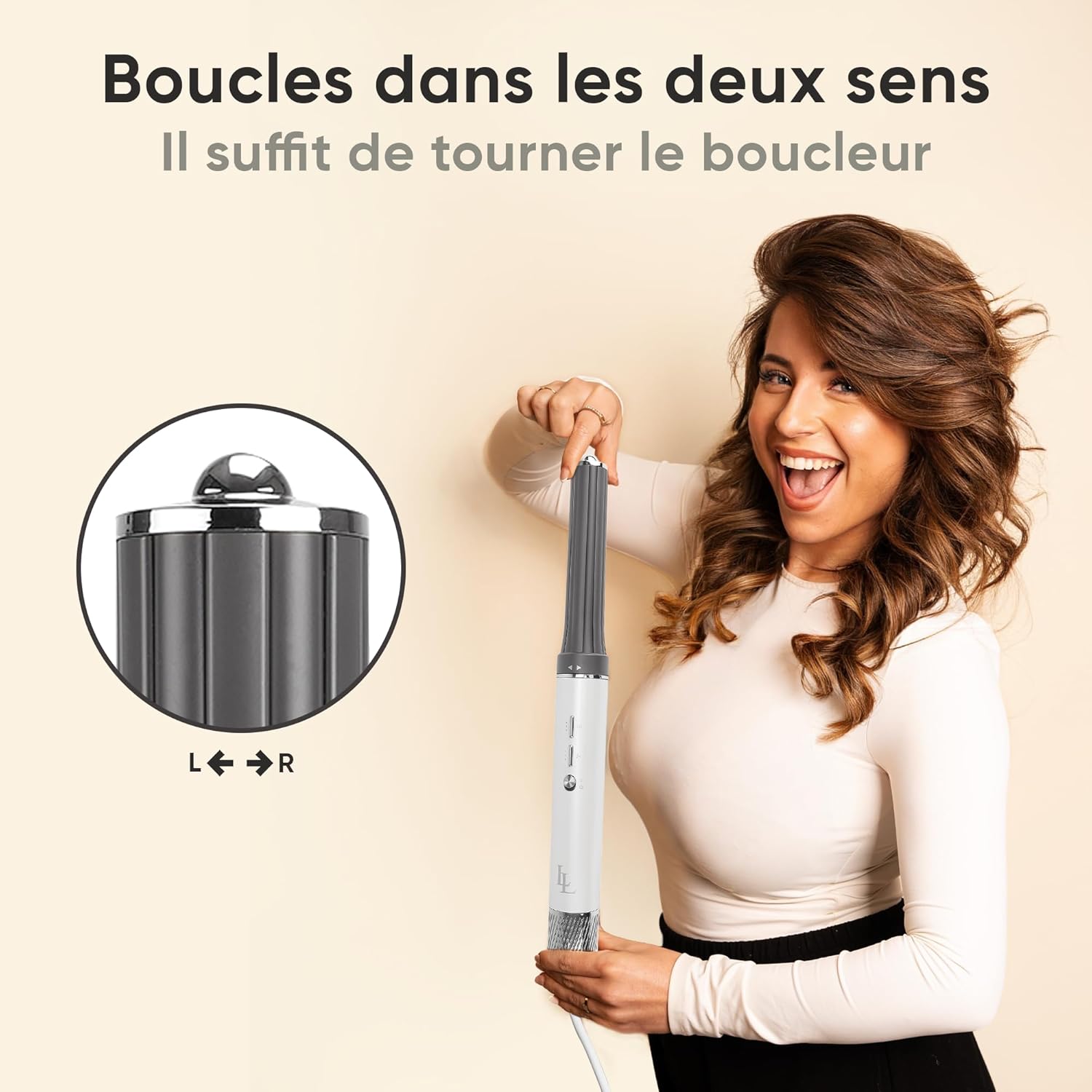 Brosse soufflante - luxe blanc argent - 135000 RPM - séchage rapide, ionique, auto-wrap, volumateur, lisseur