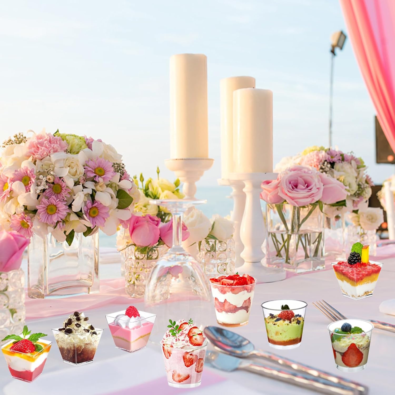 Tasses à dessert - Lot de 50, 200ml, réutilisables avec cuillères