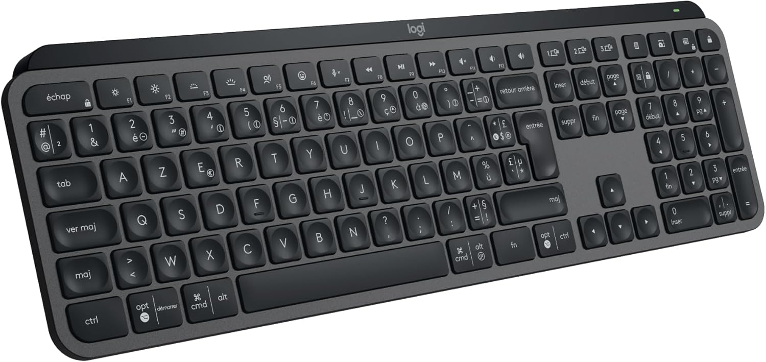 Logitech - MX Keys S - clavier plat AZERTY rétroéclairé, USB-C, Bluetooth