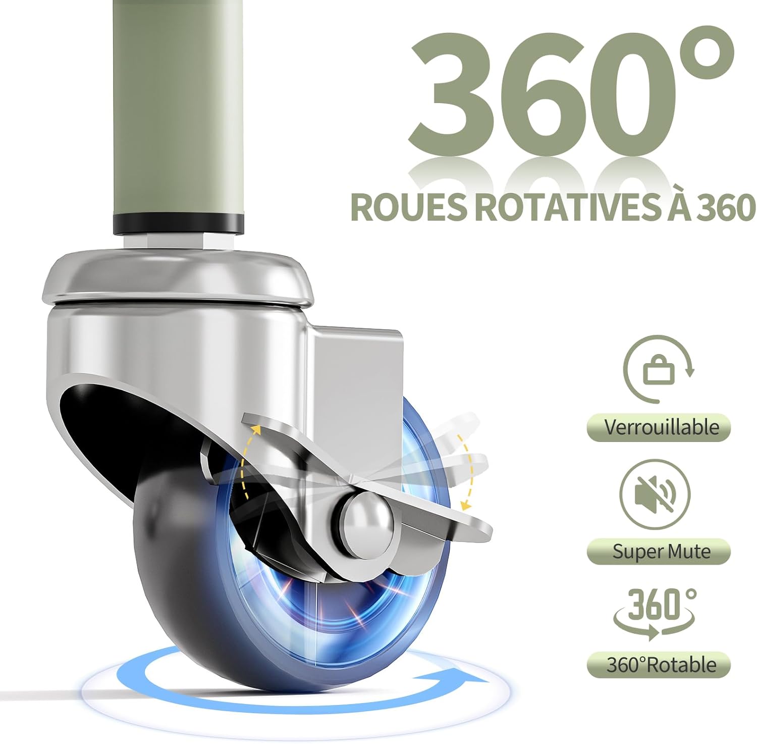Chariot de rangement - 3 niveaux, boîtes et crochets, roulettes, vert
