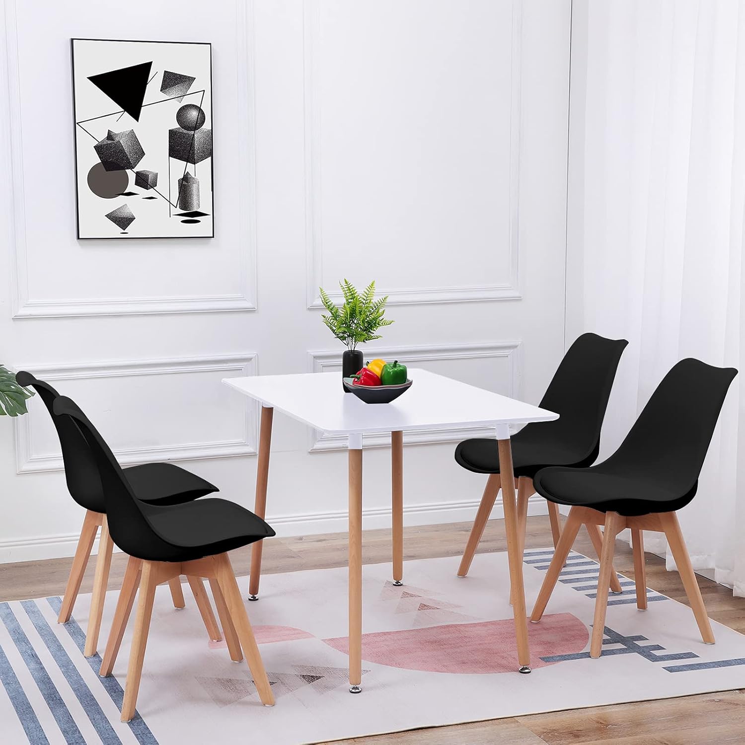 EGGREE - Chaises Scandinaves lot de 8, hêtre massif, SGS tested, noir