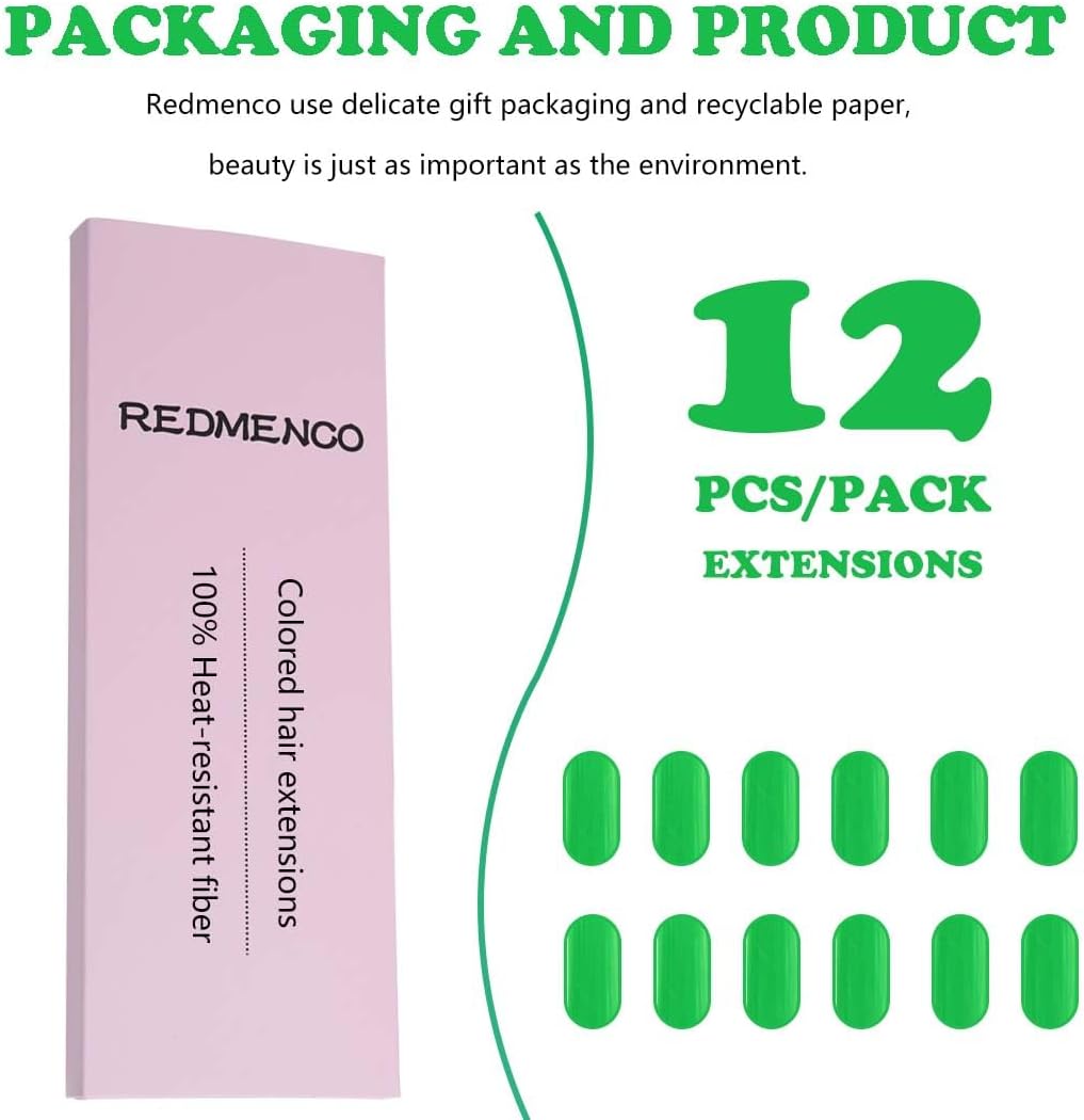 Extensions de cheveux - Colorées à clipser, 12 pièces, vert, 30cm