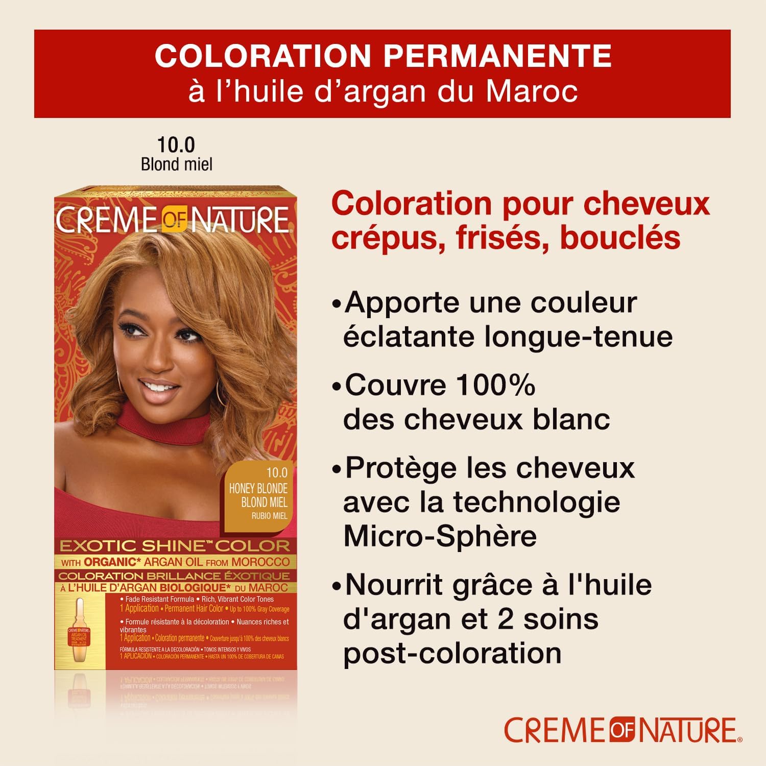Creme of Nature - Argan Oil coloration cheveux - 10.0 Blond miel - longue tenue, couvre 100% cheveux blancs