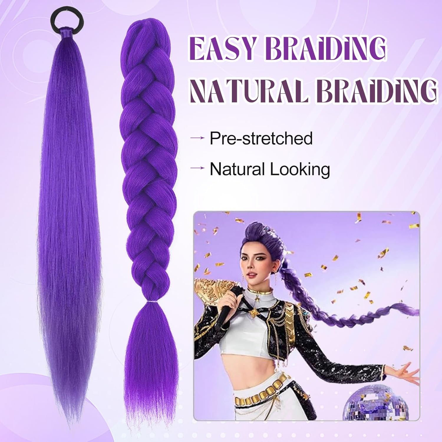 Extension cheveux synthétiques violets - 26 pouces - lot de 3x50g