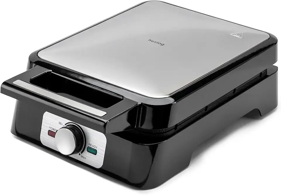 Gaufrier électrique - 4 gaufres belges, 1500W, plaques antiadhésives, température réglable, poignée Cool Touch