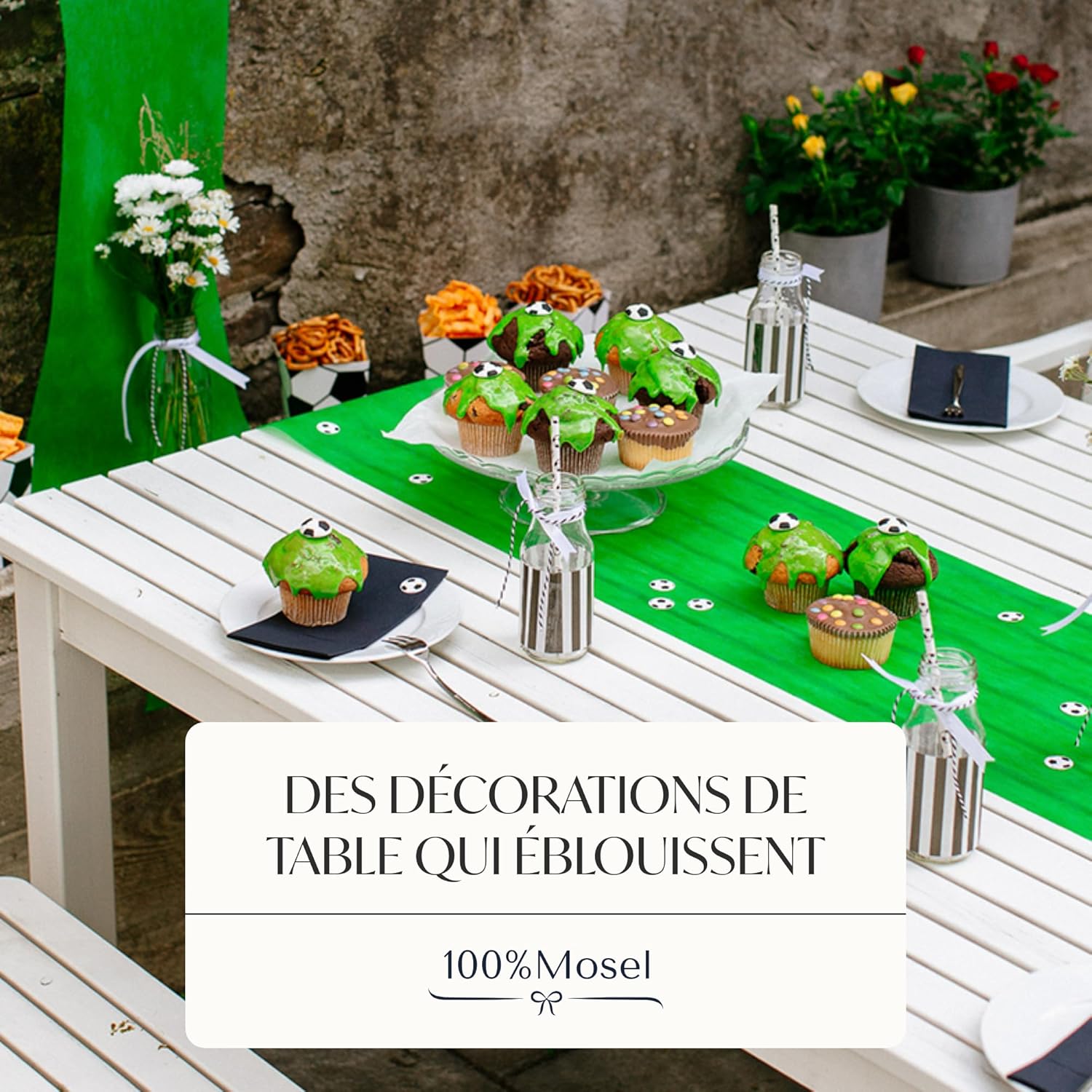 100%Mosel - chemin de table vert Football - 30x2500cm - non-tissé, décoratif