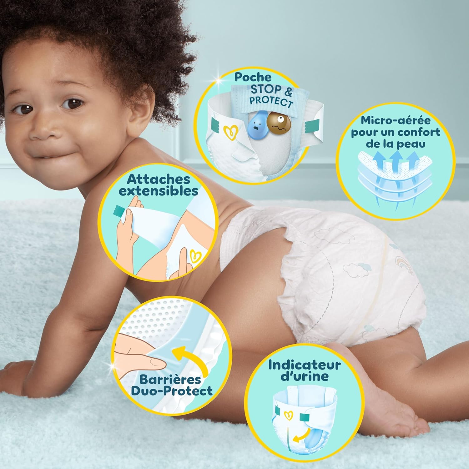 Pampers - Premium Protection Taille 4 - 9-14kg, 174 couches, double protection peau et fuites