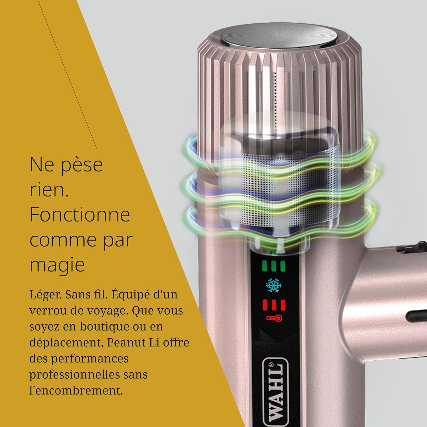 Wahl - Vanquish - Sèche-cheveux pro - séchage rapide - 3 embouts magnétiques, diffuseur - or rose
