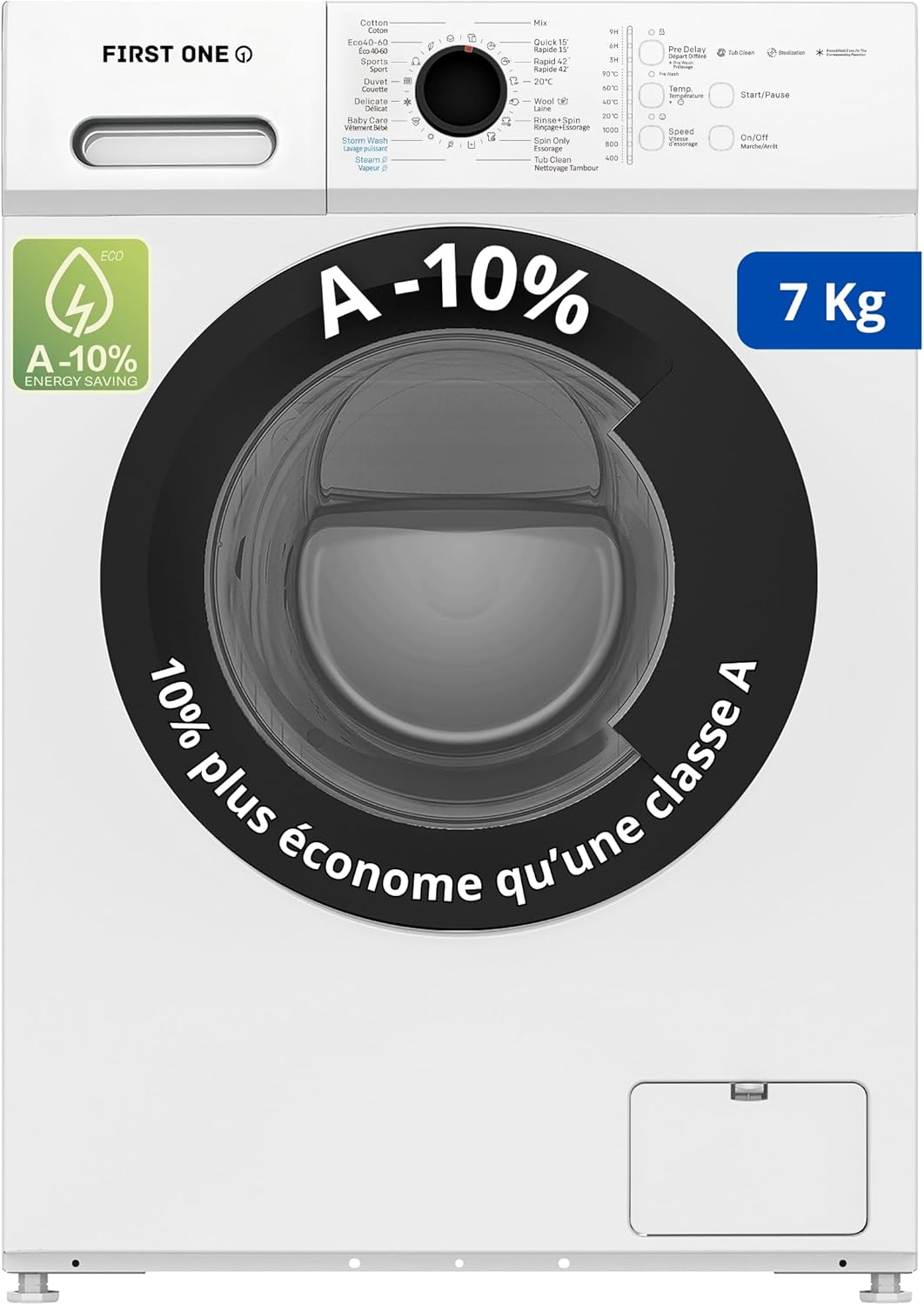 First One - lave-linge frontal 7kg 1200tr/min, 16 programmes, classe A-10% - FLL71200WH