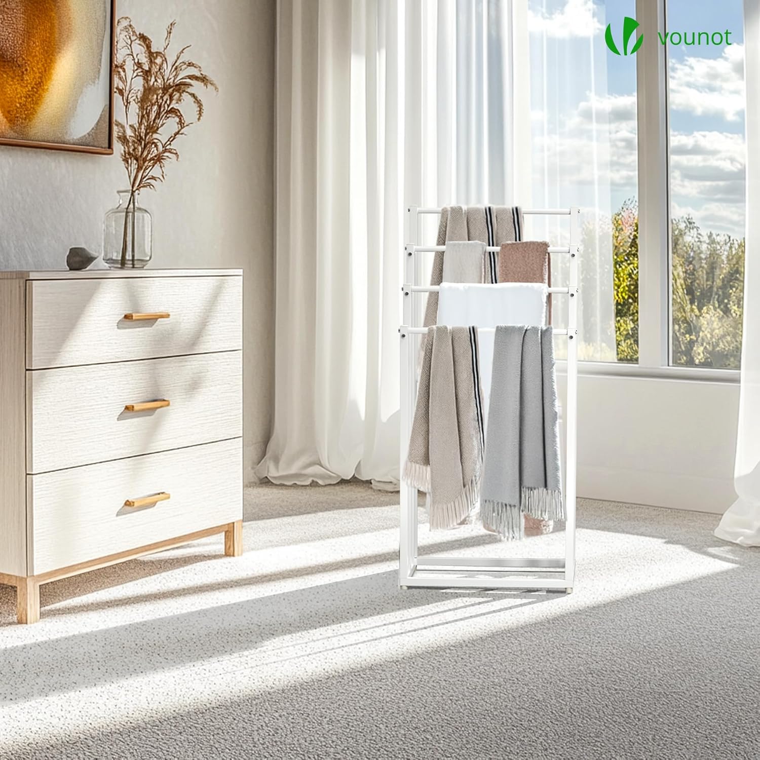 Vounot - porte-serviettes autoportant, 4 niveaux, métal blanc, rangement stable