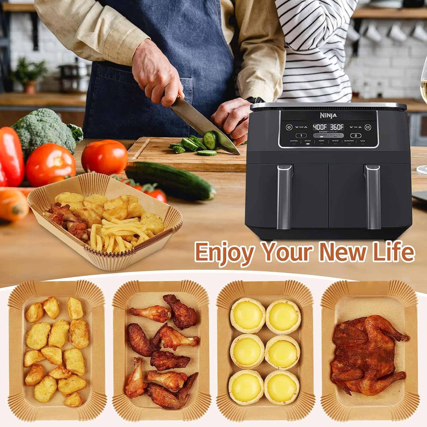 Papier cuisson rectangulaire - 22x14cm - 120pcs, compatible friteuses 7.6-9.5L - AF300EU/AF400EU