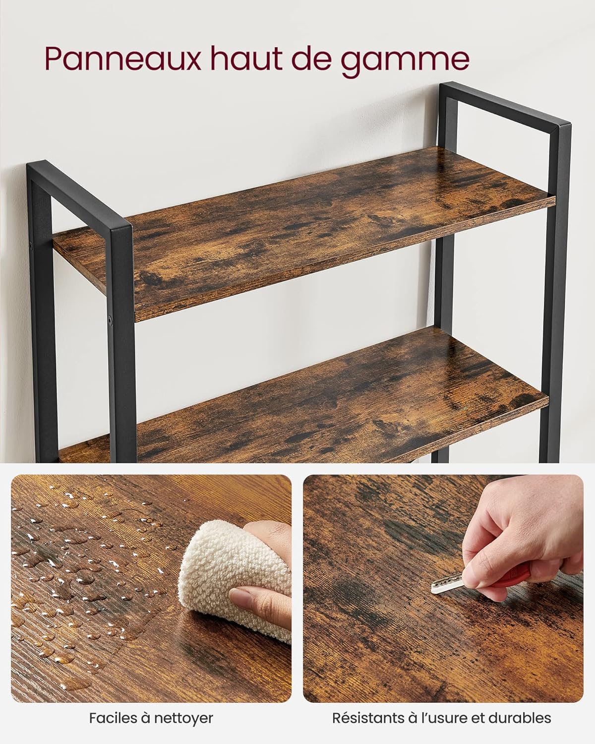 VASAGLE - étagère industrielle 5 niveaux, 30x66x153cm, marron/noir LLS061B01