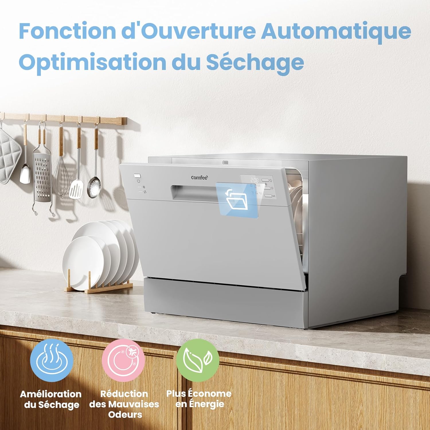 COMFEE - lave-vaisselle compact 6 couverts, LED, 47 dB, démarrage différé, CDWMT0602ESD-EU