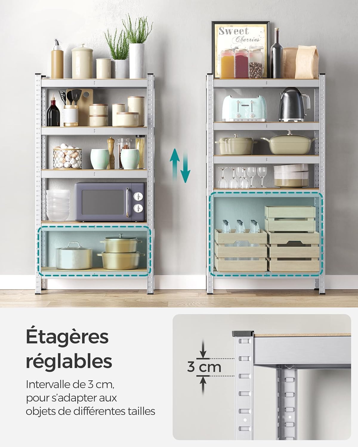 SONGMICS - étagère industrielle 5 niveaux 30x75x150cm, 650kg, réglable - GLR030E02