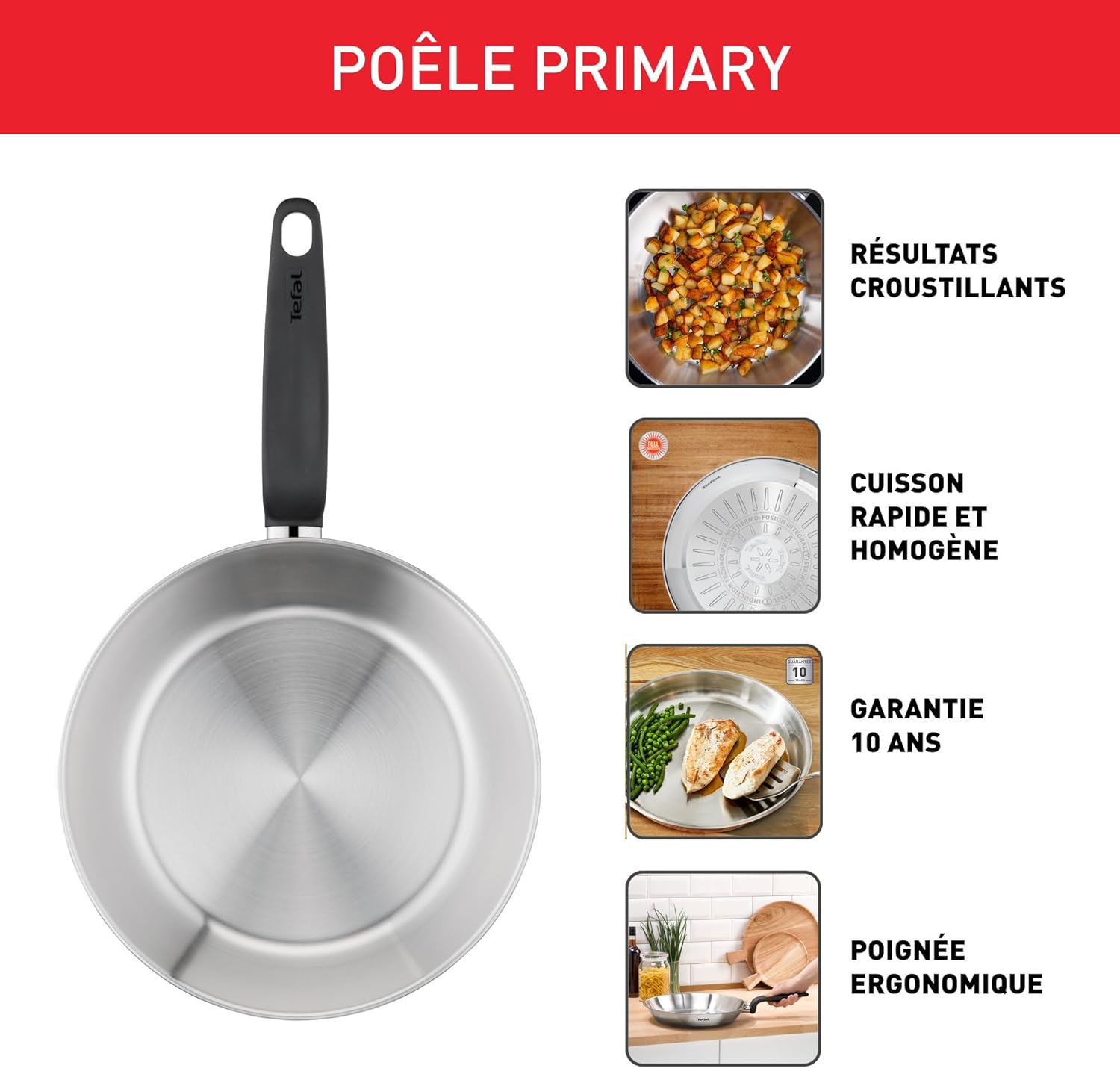 Tefal - Primary - poêle 20cm inox induction sans revêtement - E3080204