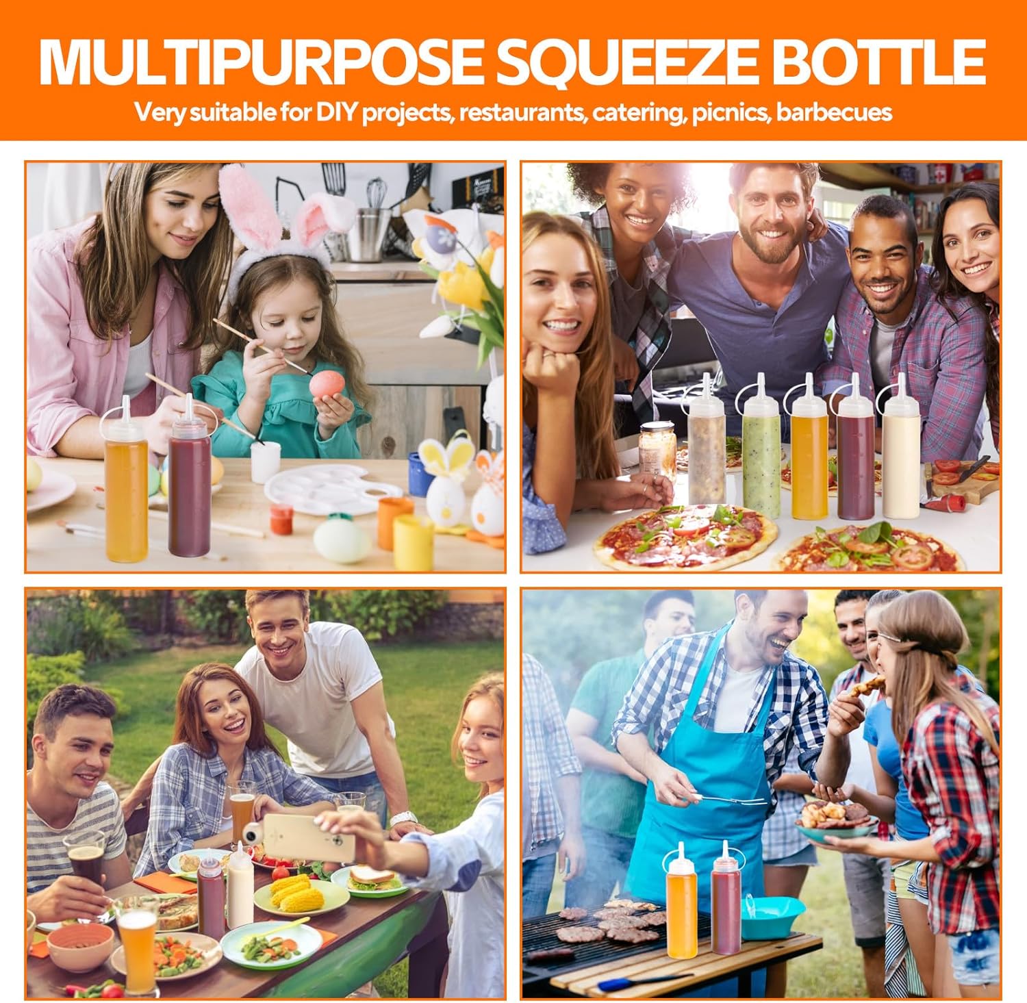 Bouteilles à presser - lot de 4 - 250 ml - plastique alimentaire, multifonction