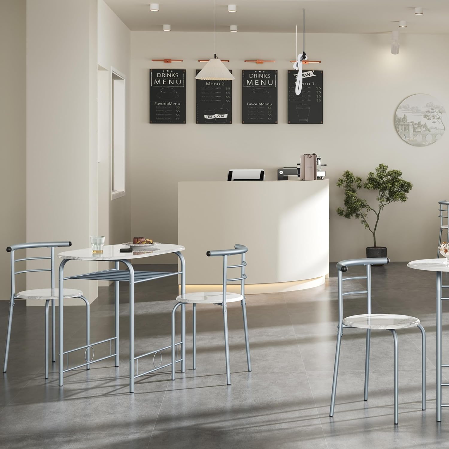 Yaheetech - Ensemble table ronde 90x53x75.5 cm - 2 chaises bois métal, porte-bouteilles