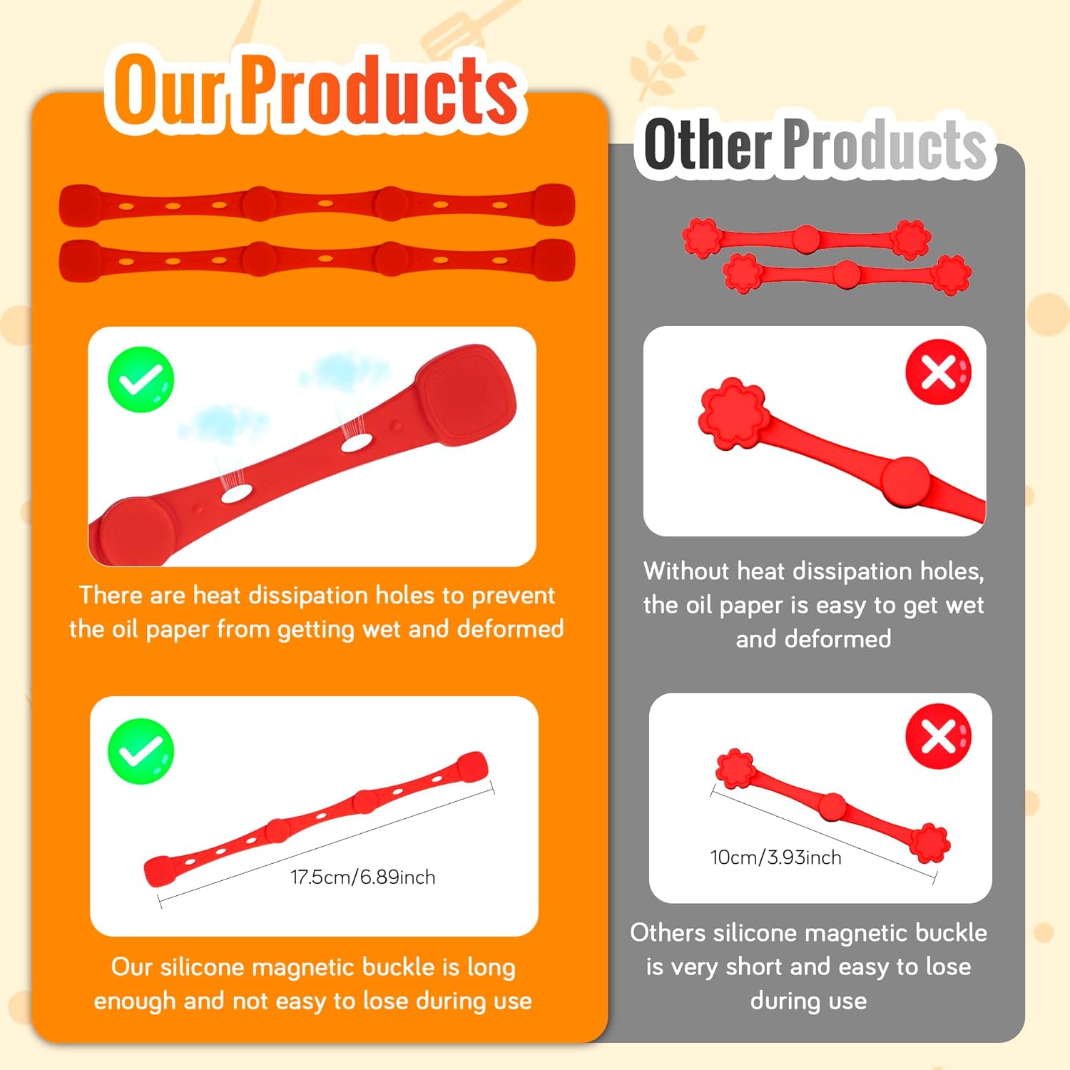 Silicone Aimants pour Airfryer - accessoires 17,5 cm - lot de 4, fixation papier cuisson, anti-brûlure