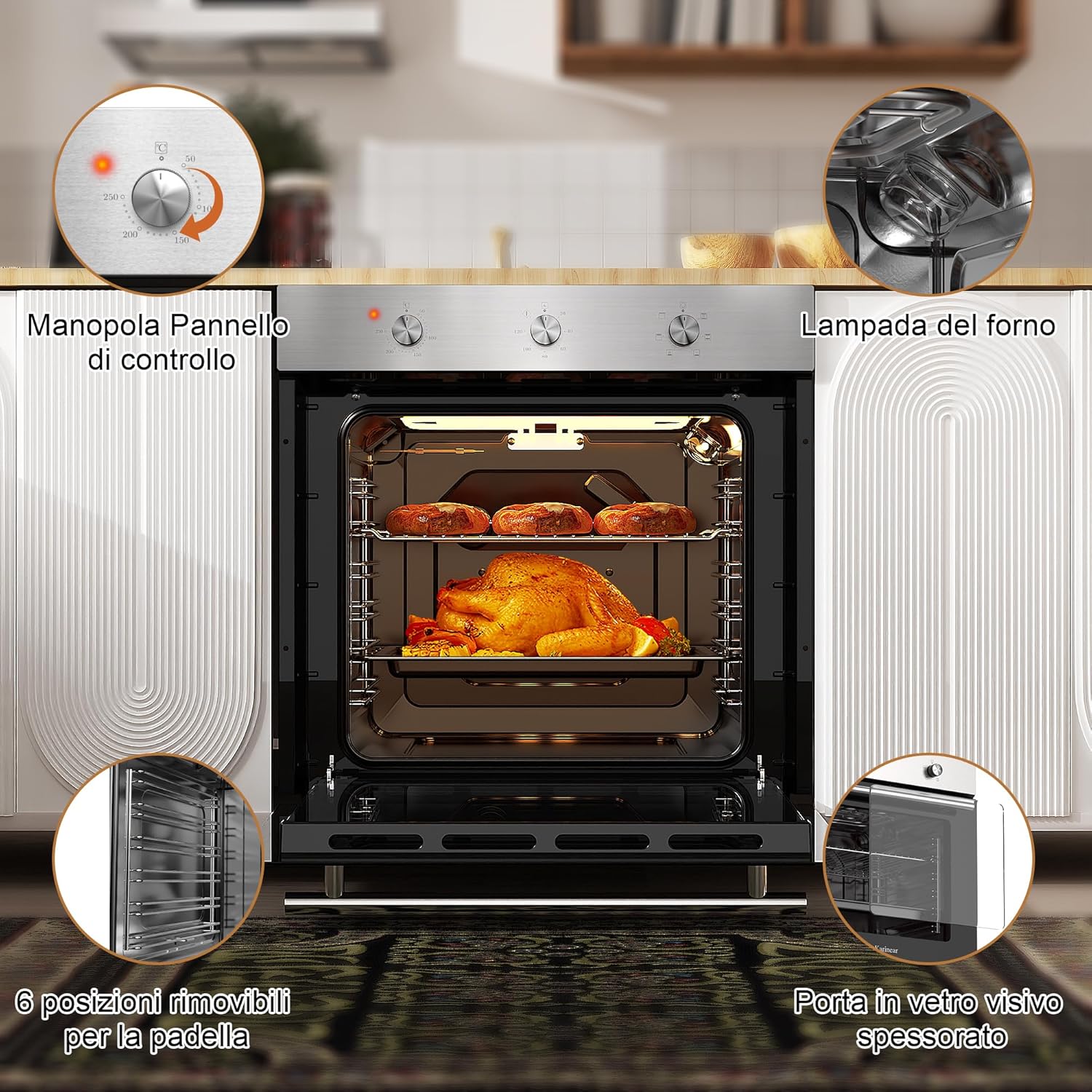 Karinear - four encastrable 60 L - 60 cm, chaleur tournante, 6 programmes