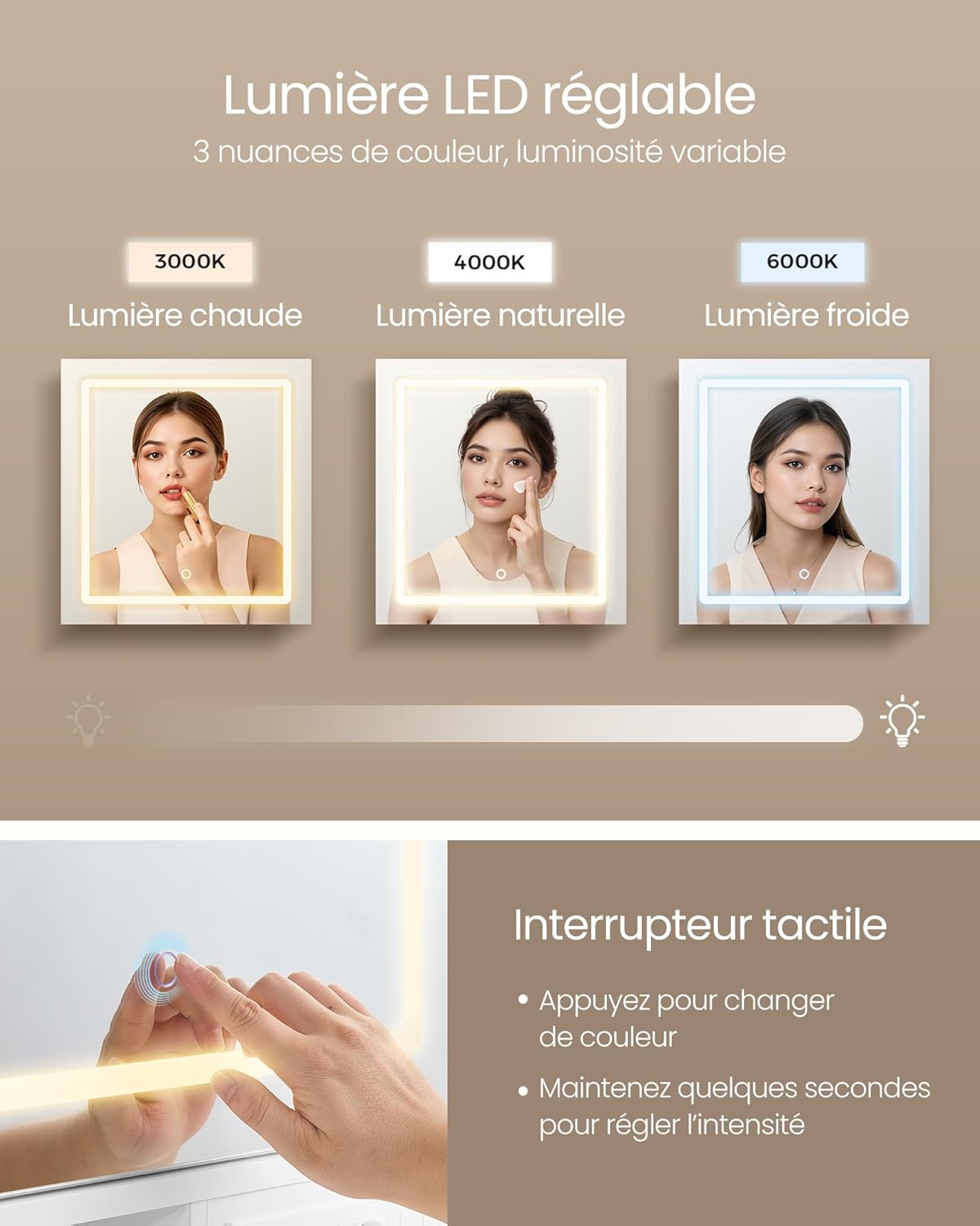 VASAGLE - Kailyn Collection - coiffeuse LED, 9 tiroirs, blanc, RDT137W01