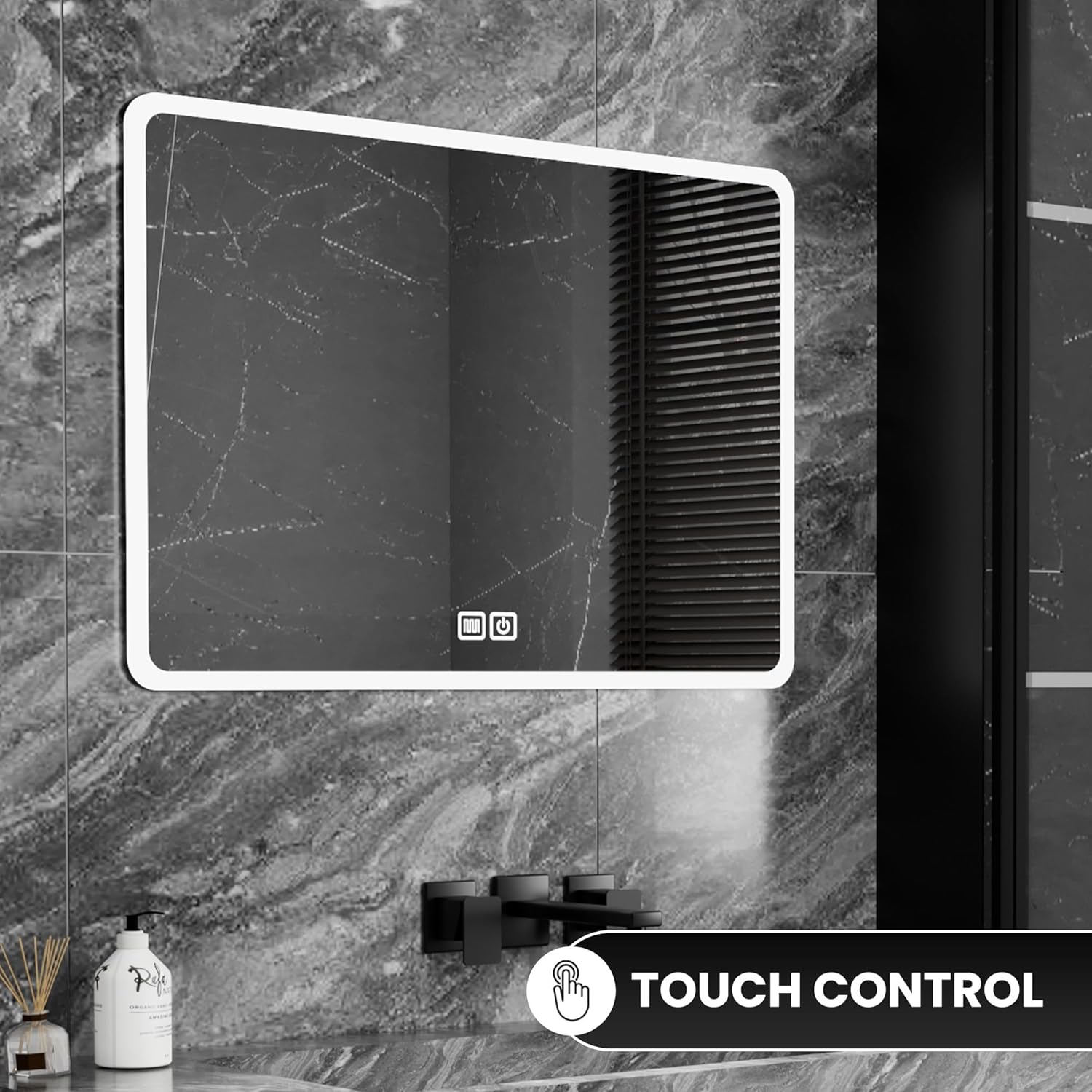 Bayt - miroir LED mural, 75x52cm, antibuée, 3 lumières, moderne