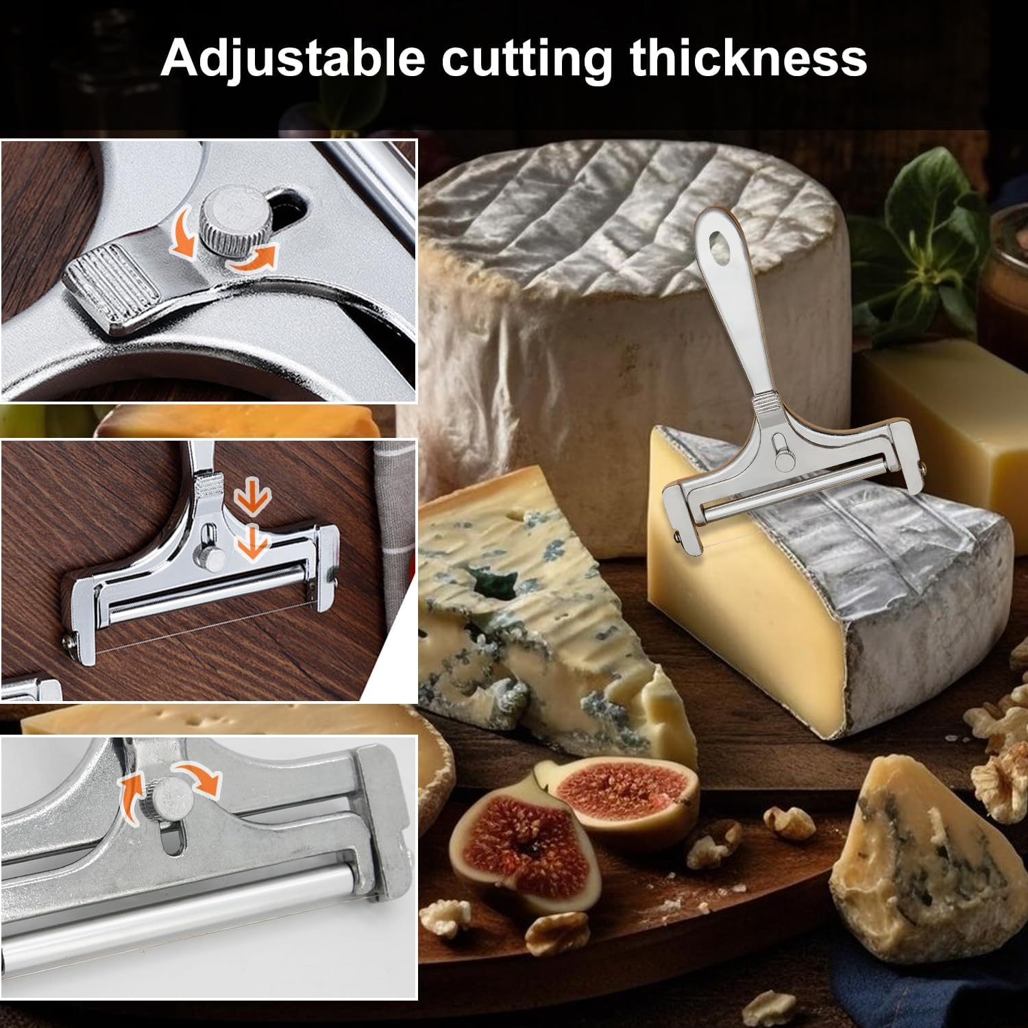 Trancheur à fromage manuel – inox réglable – 4 fils de rechange – épaisseur ajustable