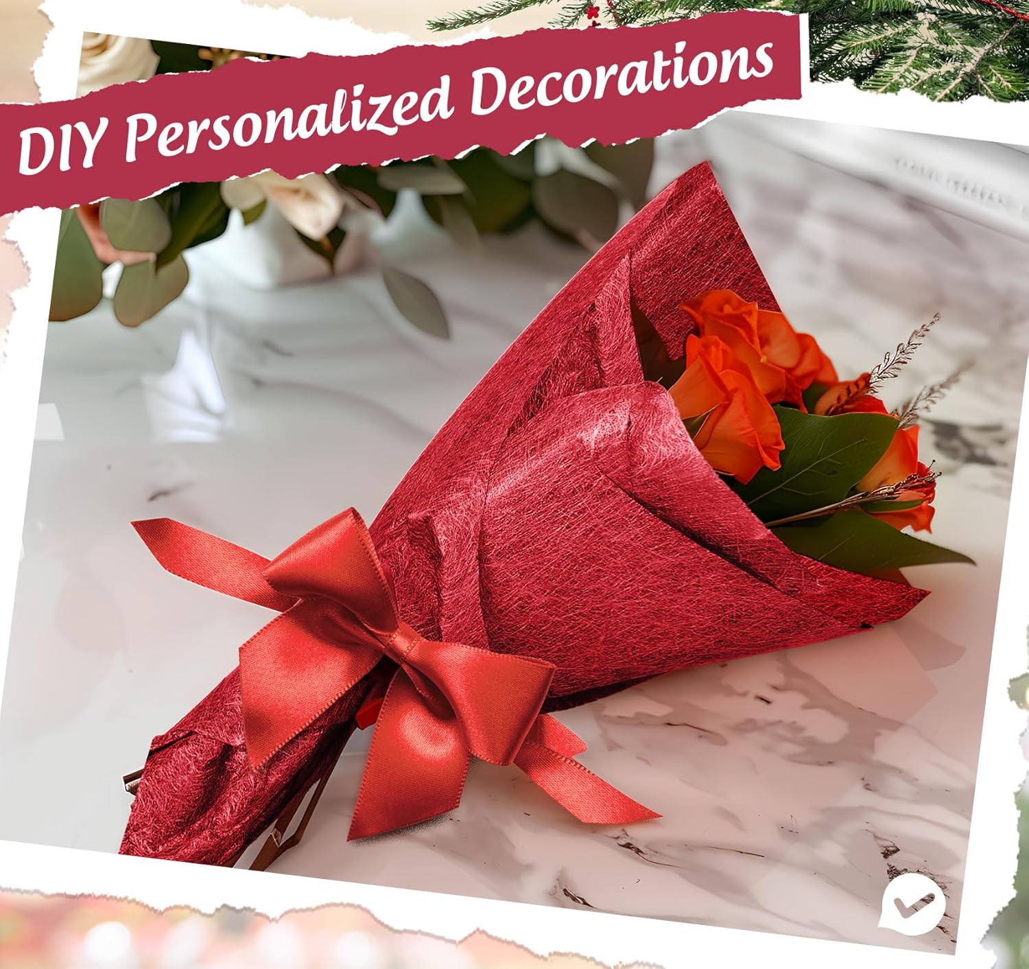 Chemin de table - non tissé, rouge, 23x300cm - 150 cœurs, réutilisable, fête/mariage