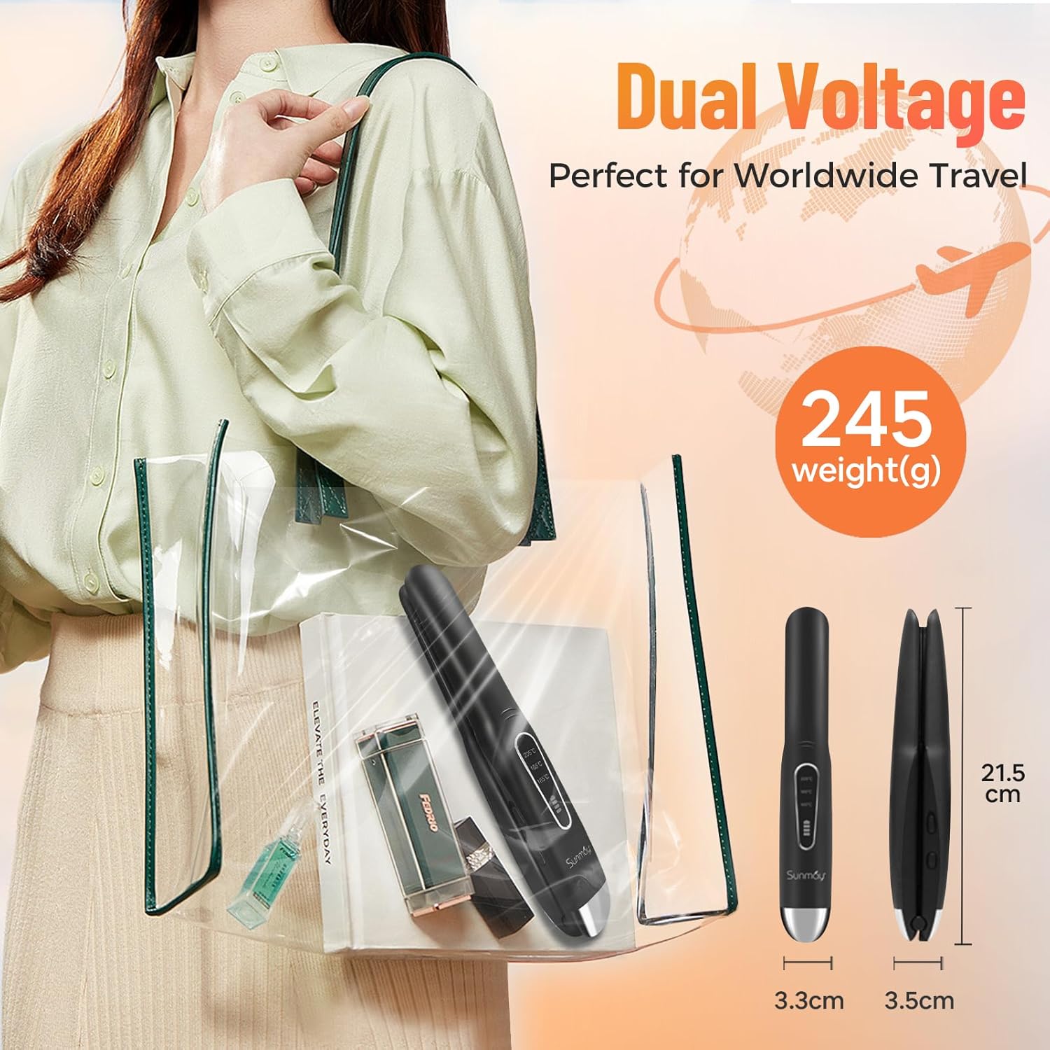 SUNMAY - Lisseur 2en1 sans fil, titane, 5000mAh, 3 températures, mini, noir