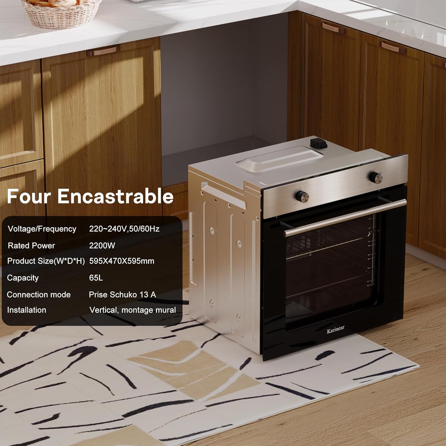 Karinear - Four électrique encastrable 60cm, 65L, 2200W, inox