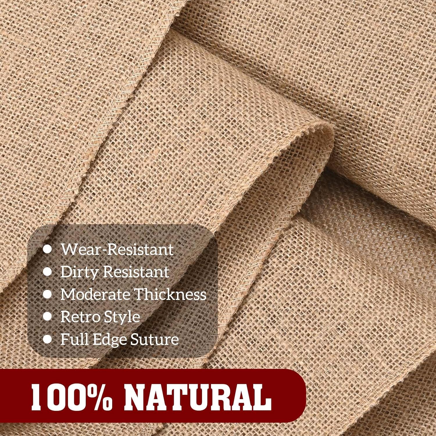 Nappe en jute - chemin de table - 30x1000 cm - coton et lin, bords cousus