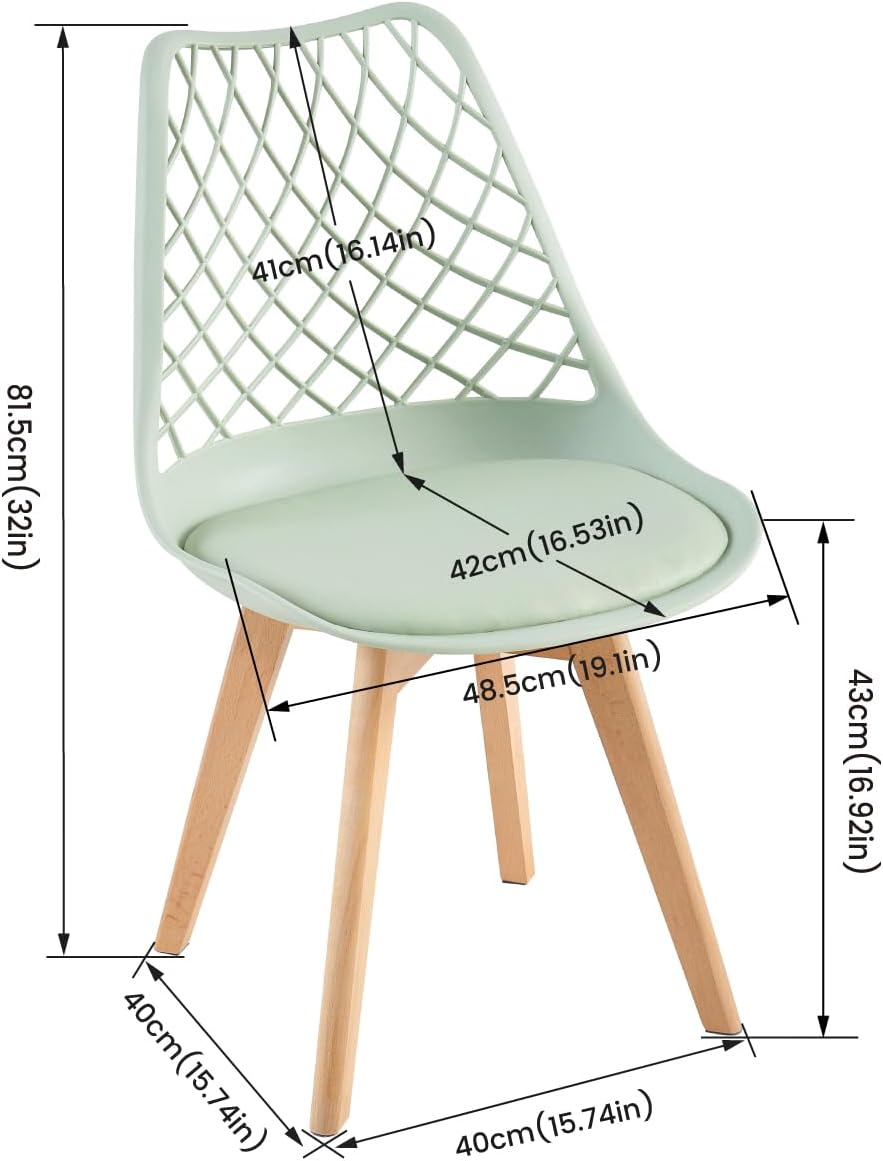 EGGREE - Chaises Scandinaves lot de 8 - Assise creusée, pieds hêtre, coussin, coloris vert