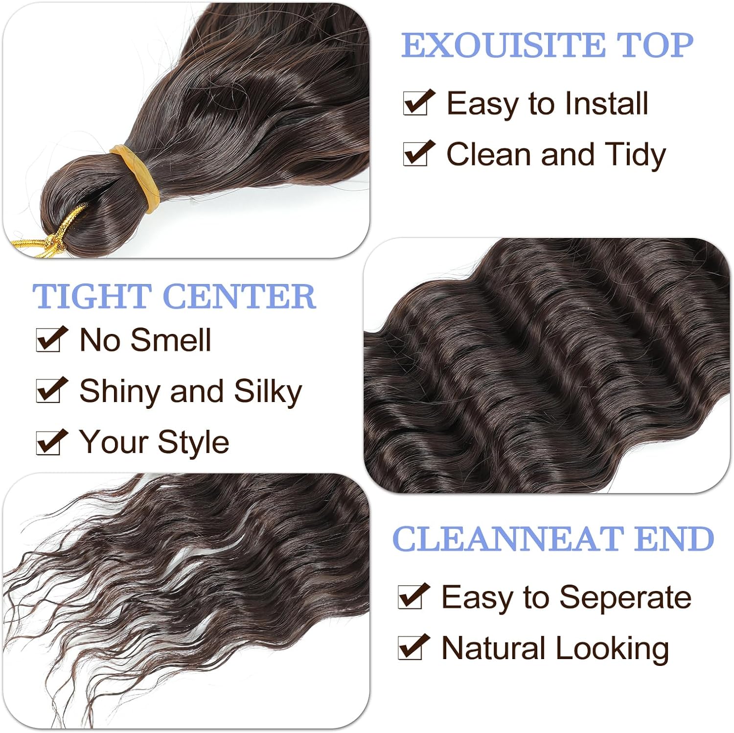 Cheveux synthétiques - Ocean Wave Deep Wave - 18 pouces - boucles douces, lot de 3