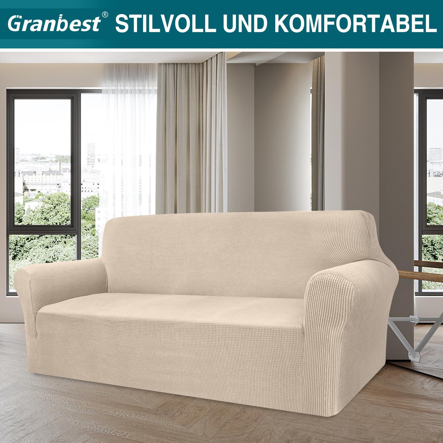 Granbest - housse de canapé jacquard élastique 3 places - protection animaux