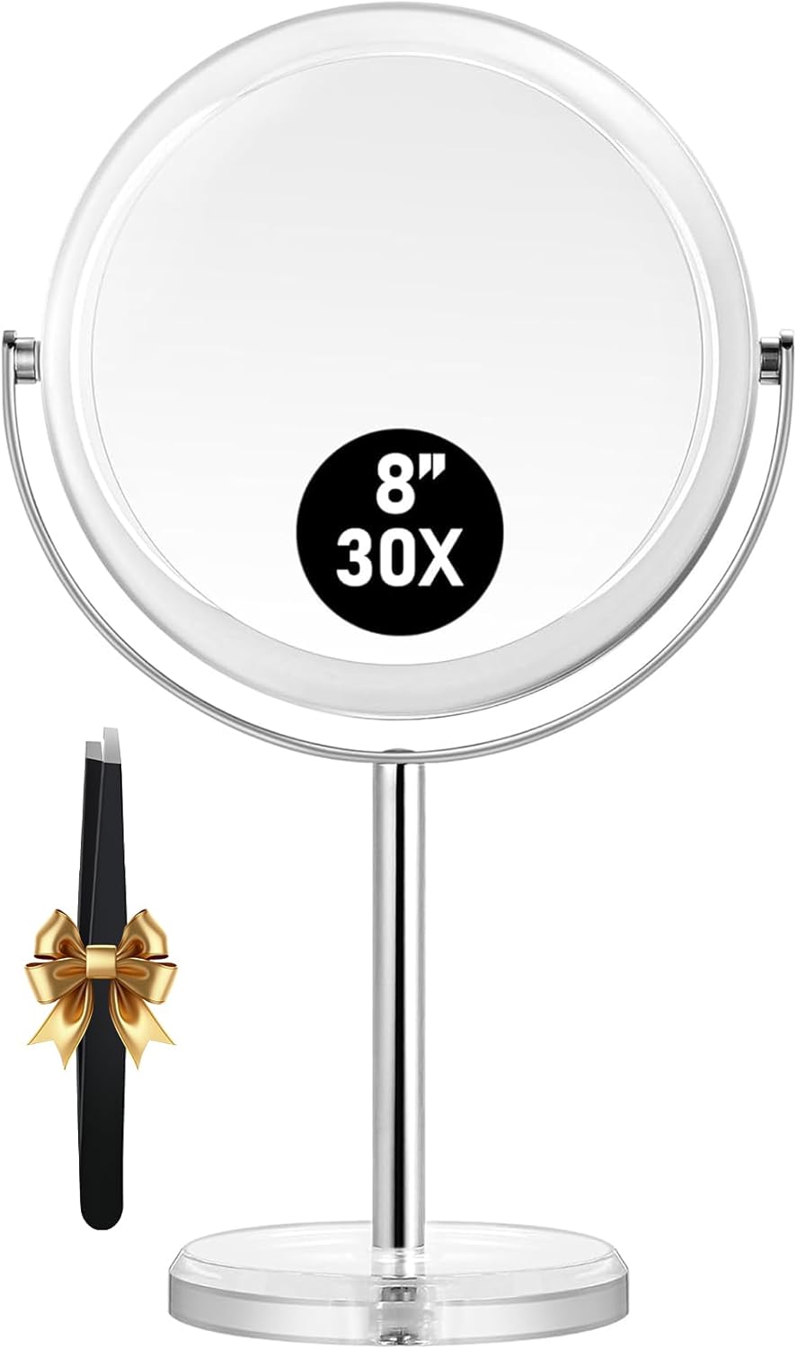 Miroir de maquillage double face, grossissement 30x/1x, sur pied, idéal chambre et salle de bain