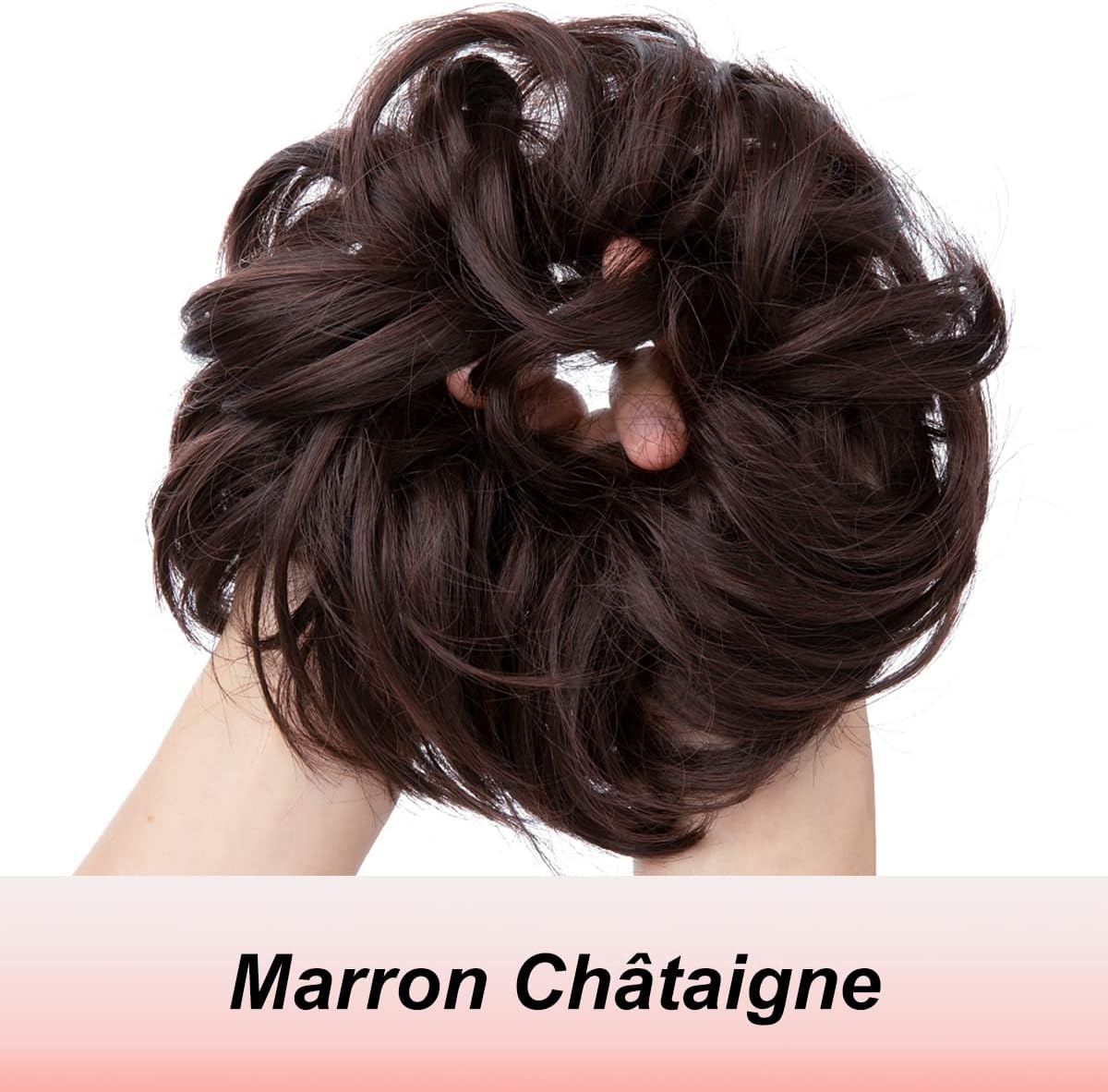 JJstar - Chignon postiche bouclé, élastique, marron châtaigne, naturel