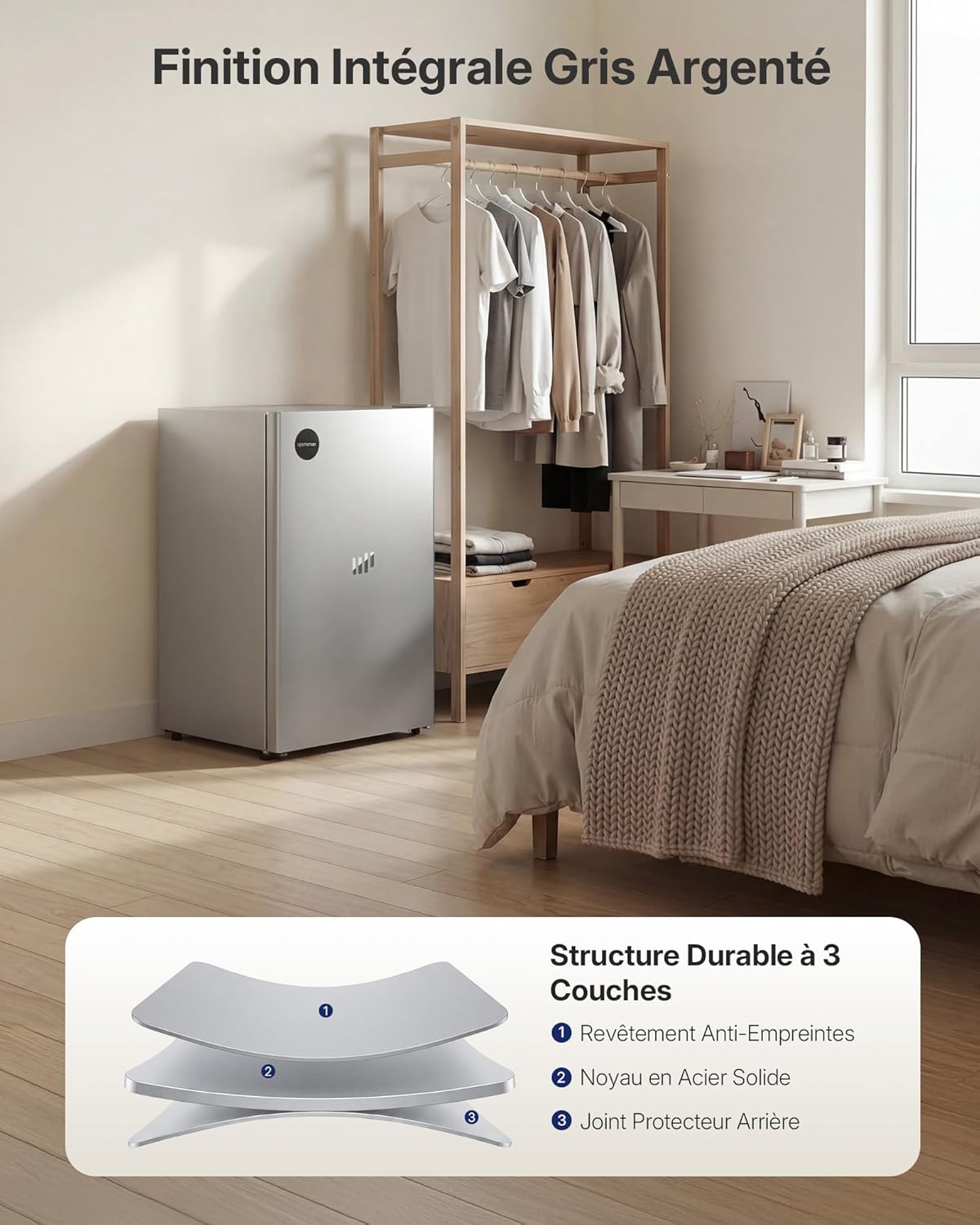 Upstreman - CR91 - 91L - Frigo compact argenté, thermostat réglable, silencieux