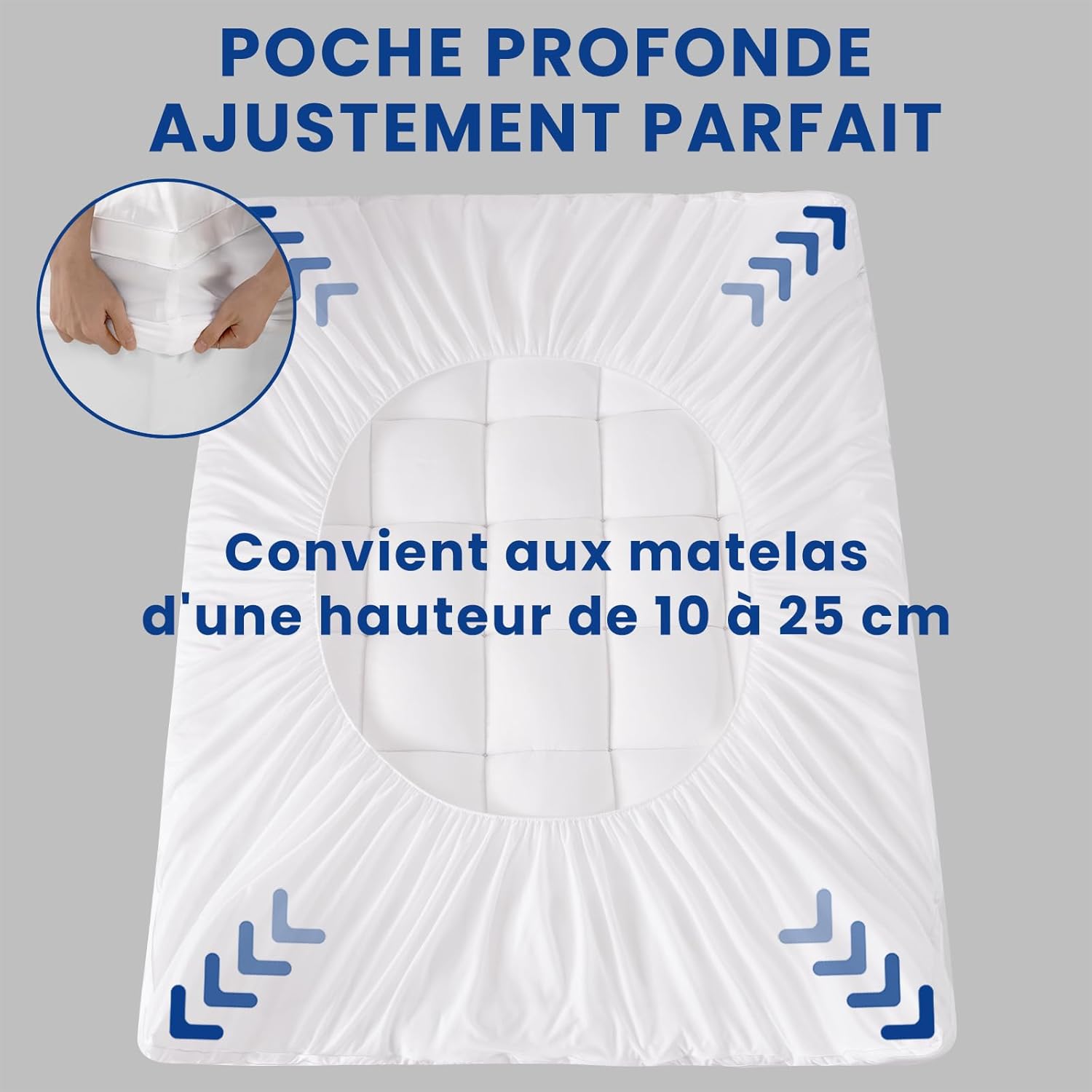 Surmatelas - Microfibre classique - 180x200 cm - Oeko-TEX®, épais, lavable, poche 25 cm