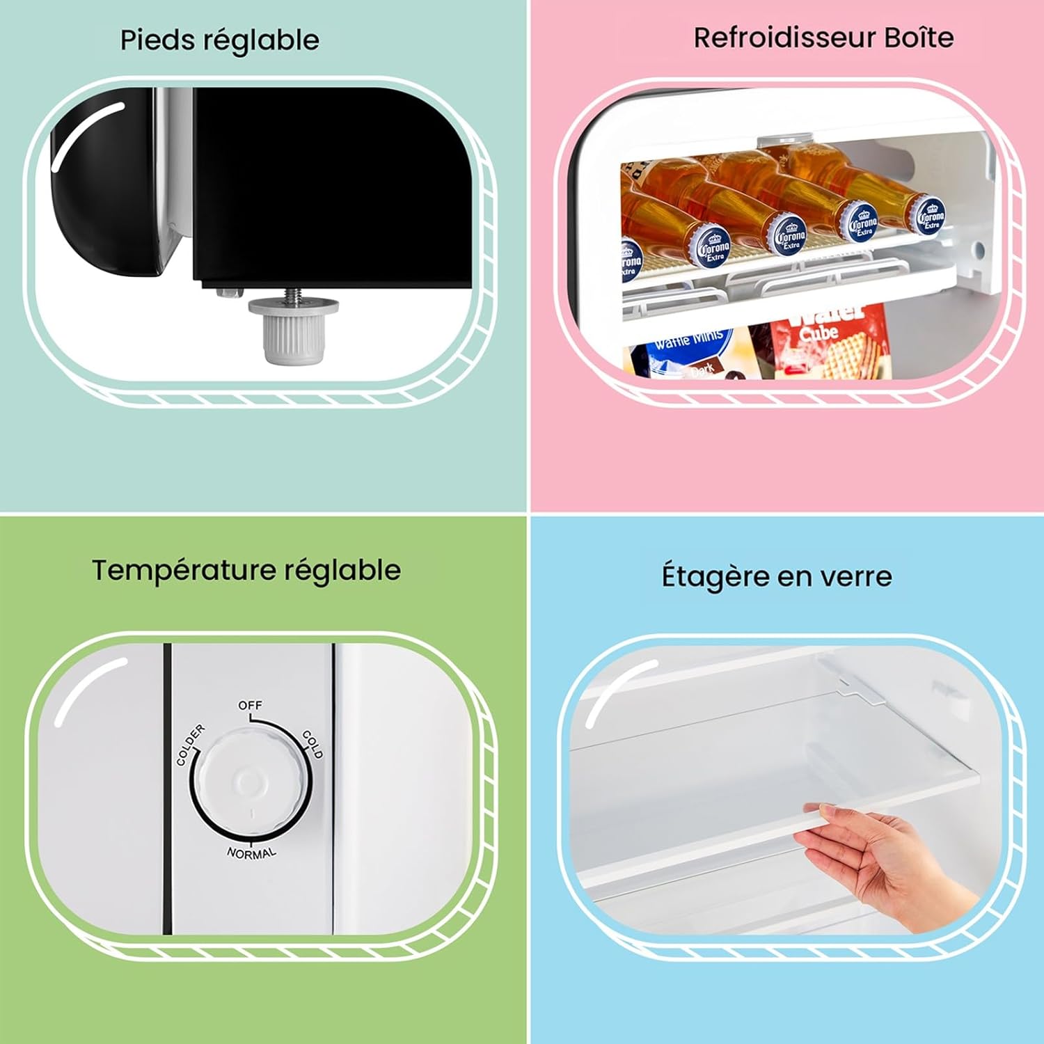 Comfee' - Réfrigérateur rétro 93L, sous-plan, LED, Noir, RCD93BL2EURT(E)