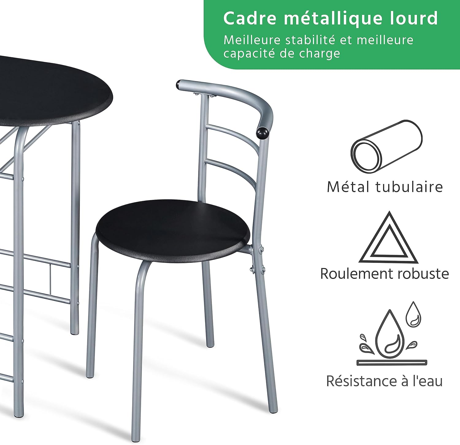 Yaheetech - Ensemble table et 2 chaises, porte-bouteilles, compact, noir