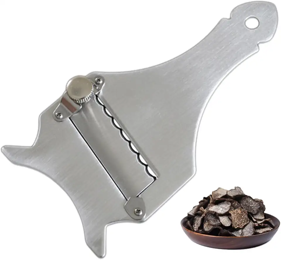 Trancheur de truffes inox réglable, lame ajustable, trou suspension