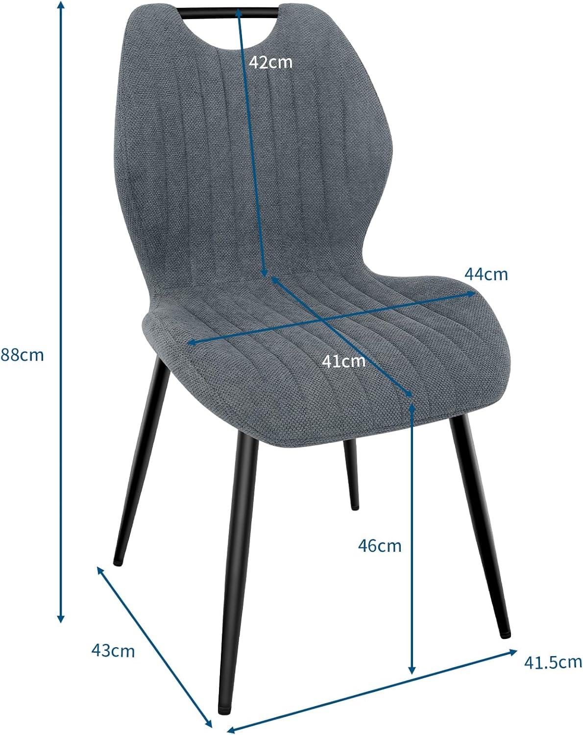 Chaises de salle à manger - ensemble 6 pcs - tissu gris, pieds métal, dossier confortable
