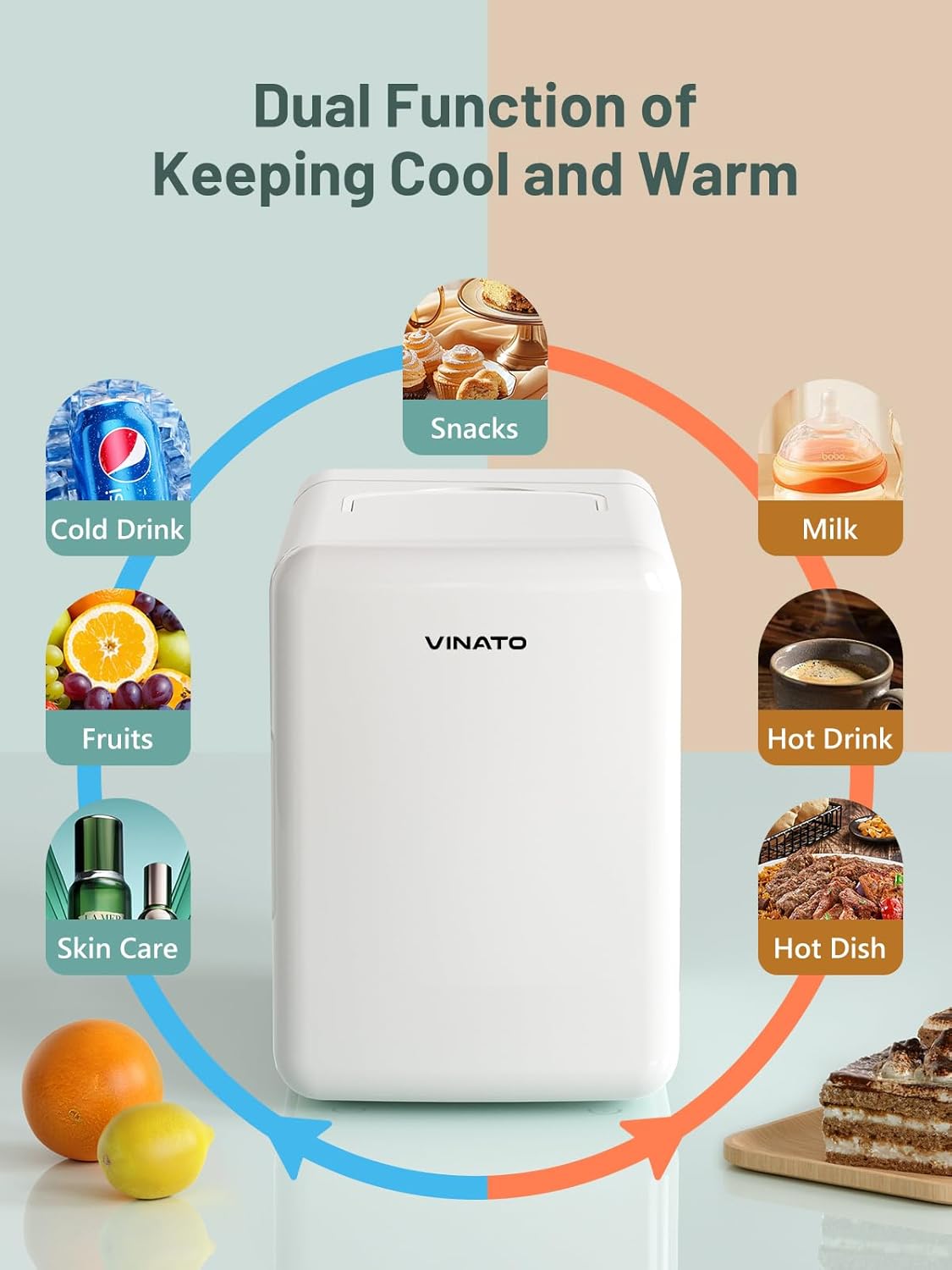 VINATO - Mini réfrigérateur 6L - refroidit et chauffe, portable, blanc