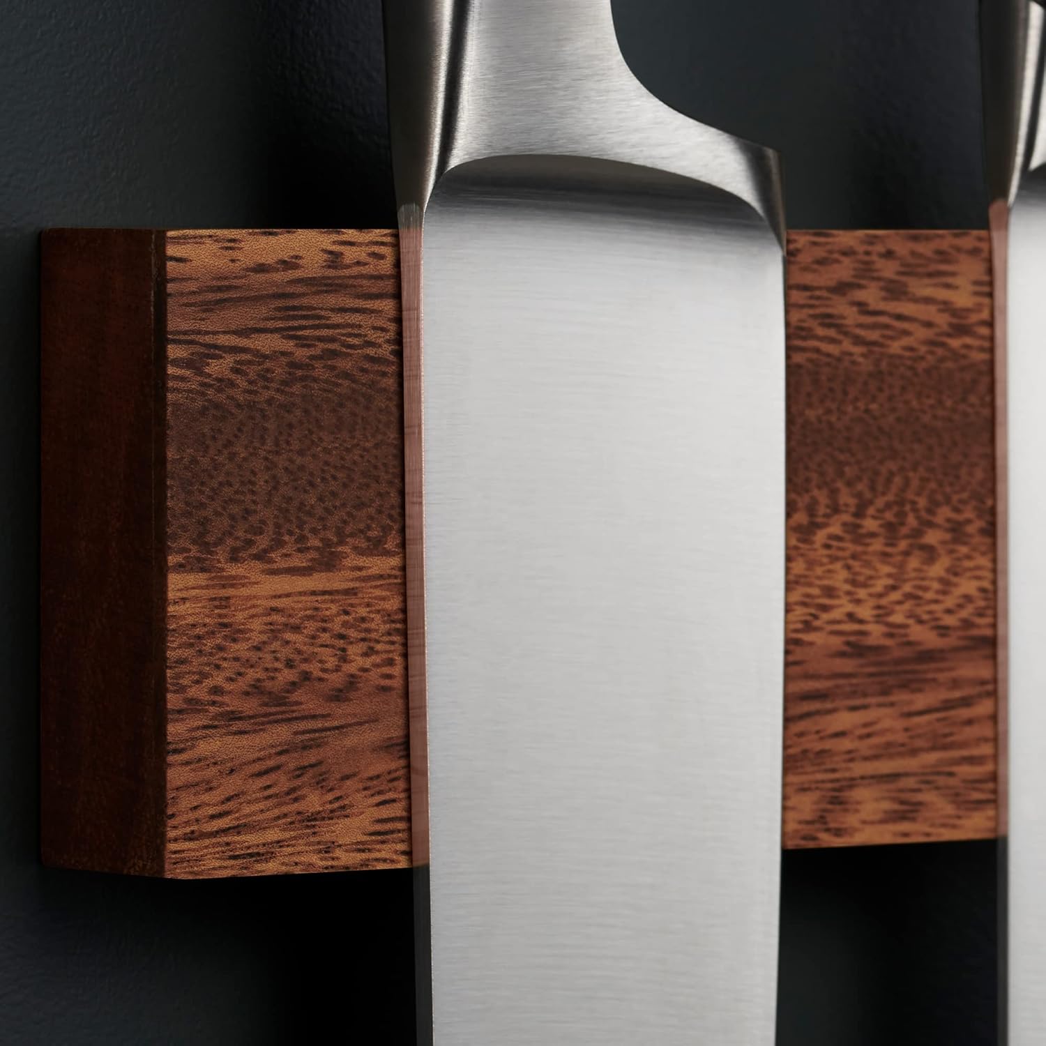 LARHN - Porte-couteaux mural puissant, noyer, 40 cm, aimanté